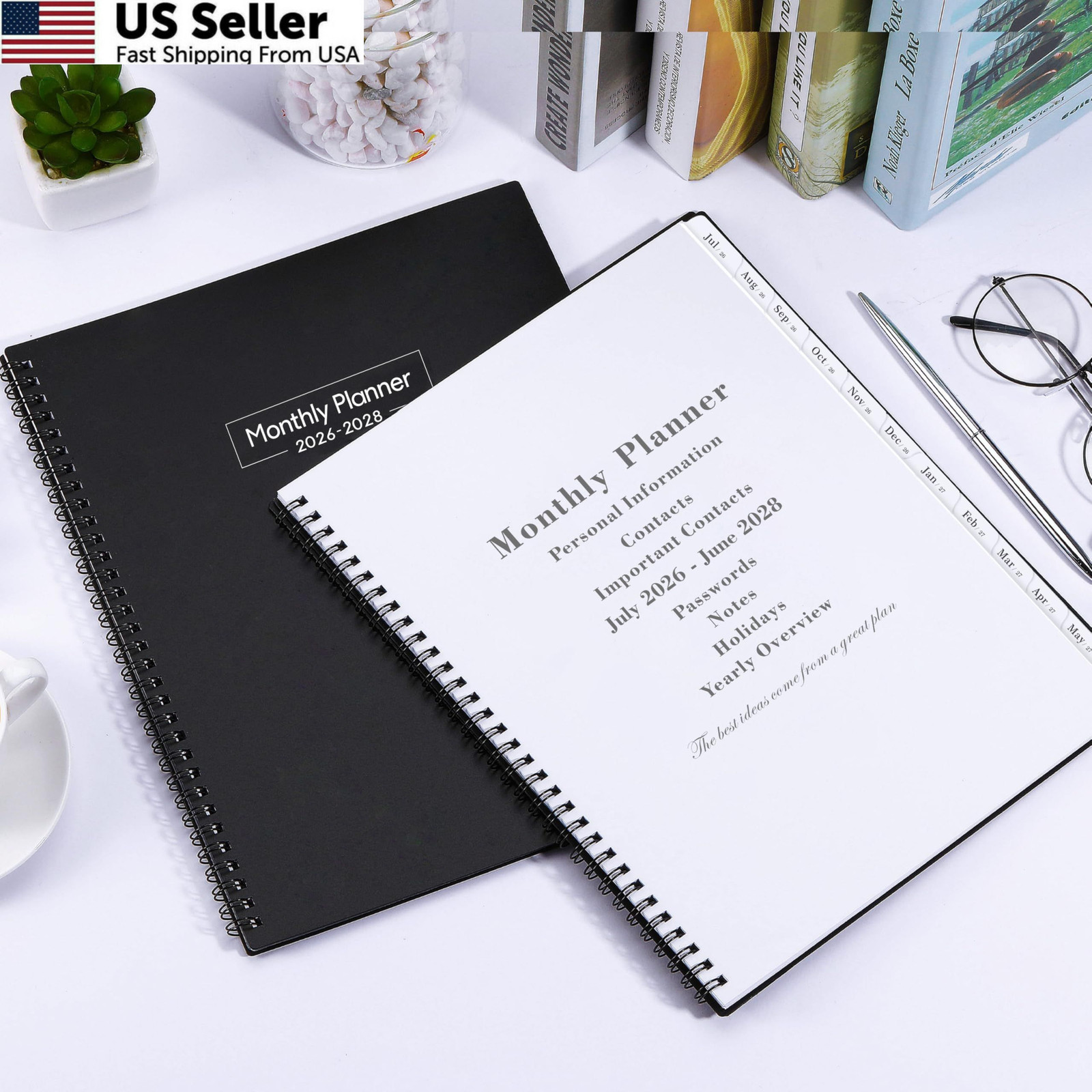 2026-2028 Monthly Planner – from July 2026 to Large, Black