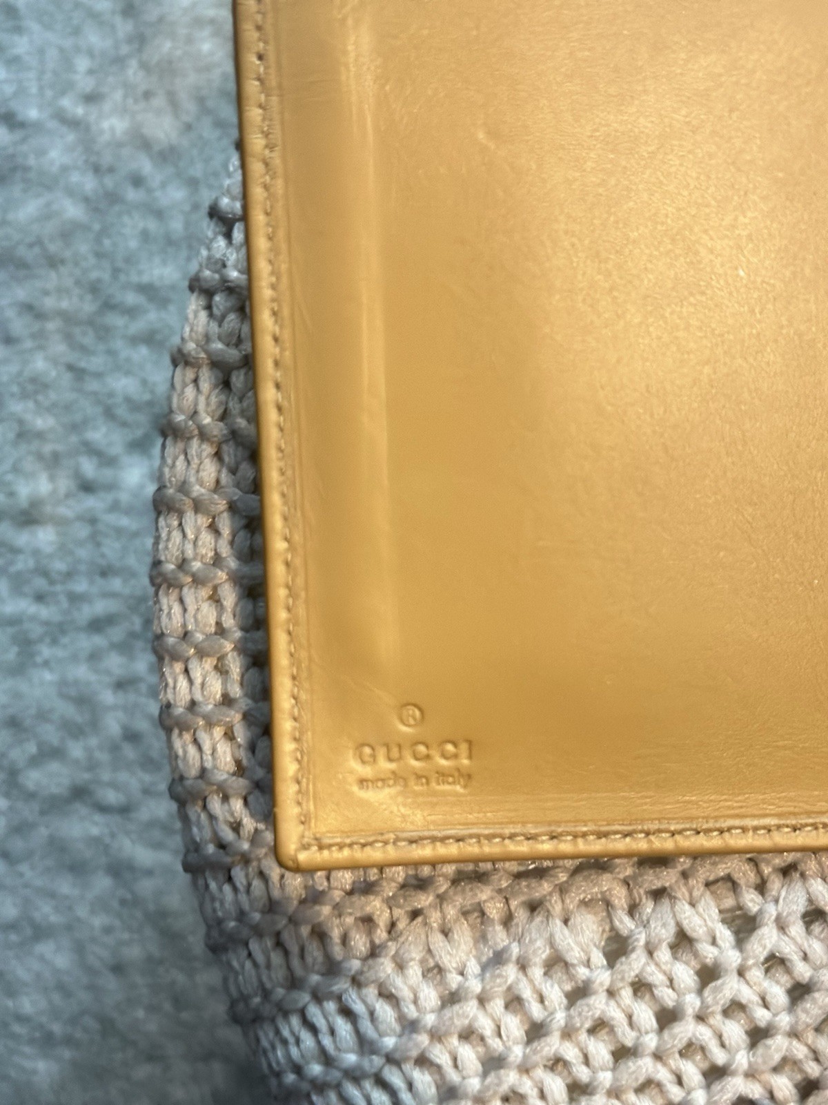 Authentic Pink Gucci Suede Agenda with Gold Hardware and Tan Leather Trim
