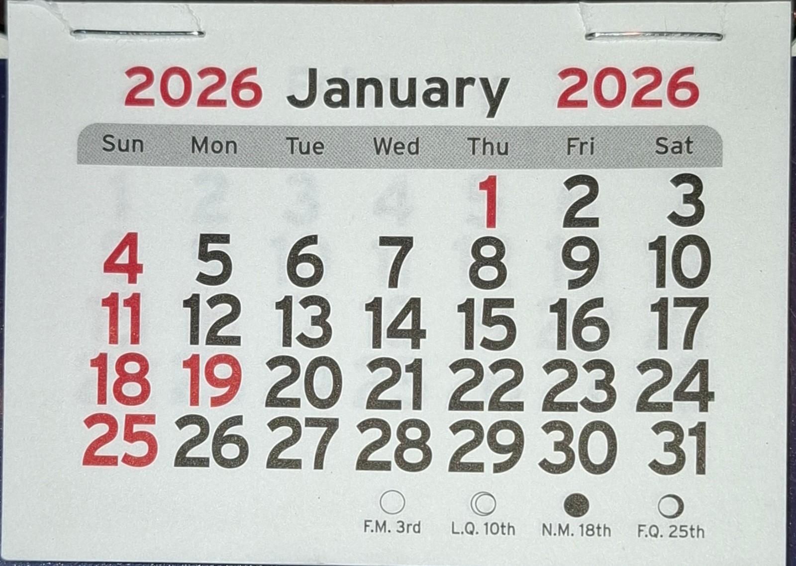 In Color 2026 Calendar Mini Big 3″ Moon Phases Peel & Stick Up Business Card FRE