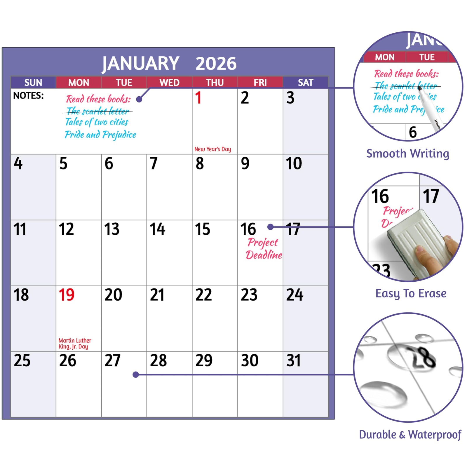 2026 Dry Erase Calendar – Large Yearly Wall calendar 2026, 38.2” x 25.2”,…