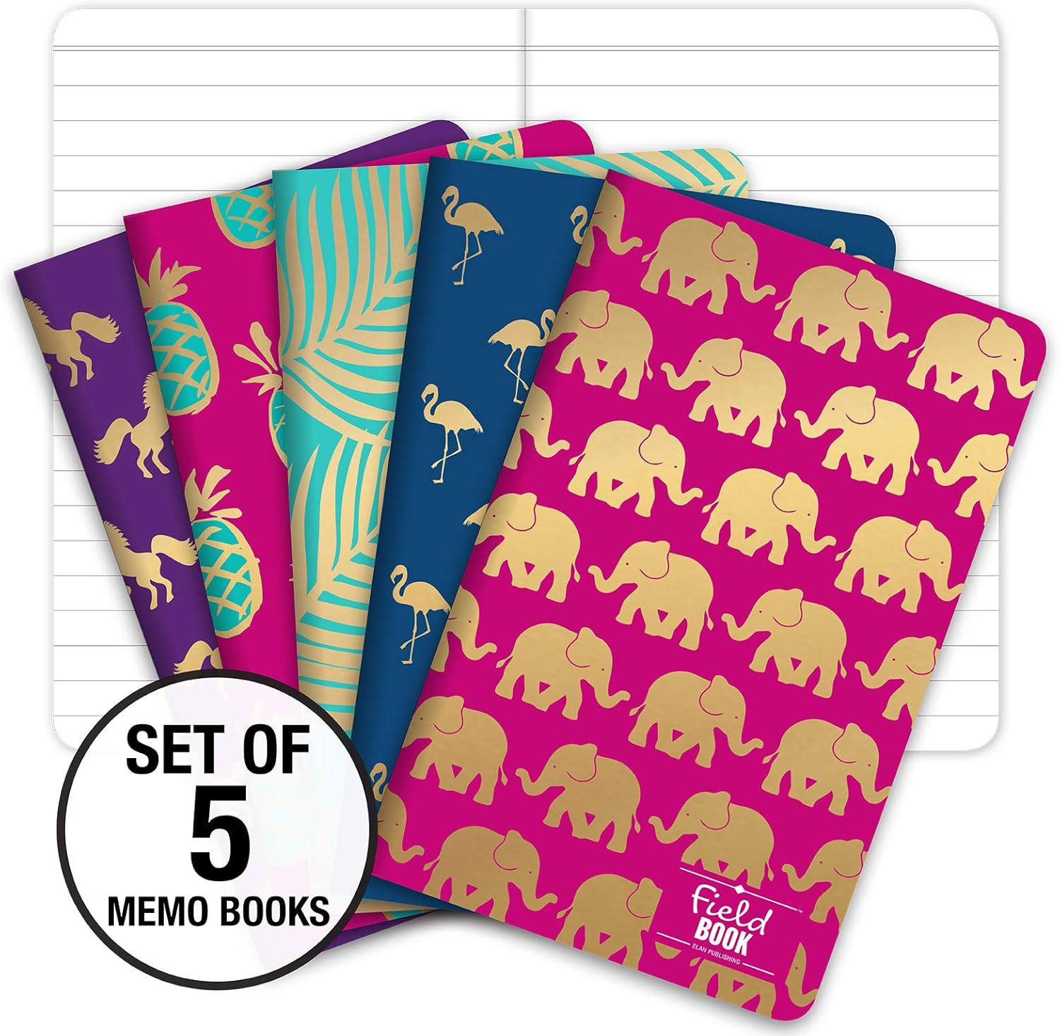 Field Notebook/Journal – Gold Foil Patterns – Lined Memo Book (5″x8″) – Pack of