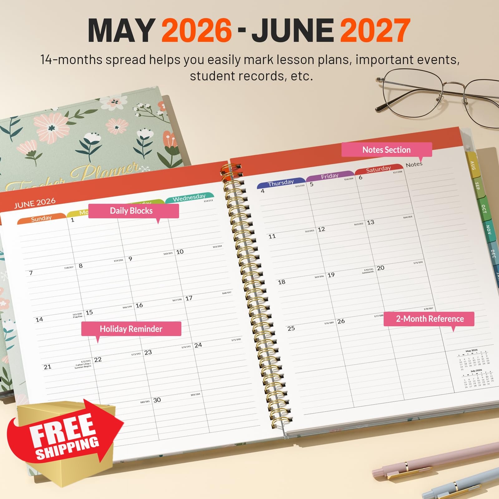 SUNEE Teacher Planner 2026-2027 Wildflower Green