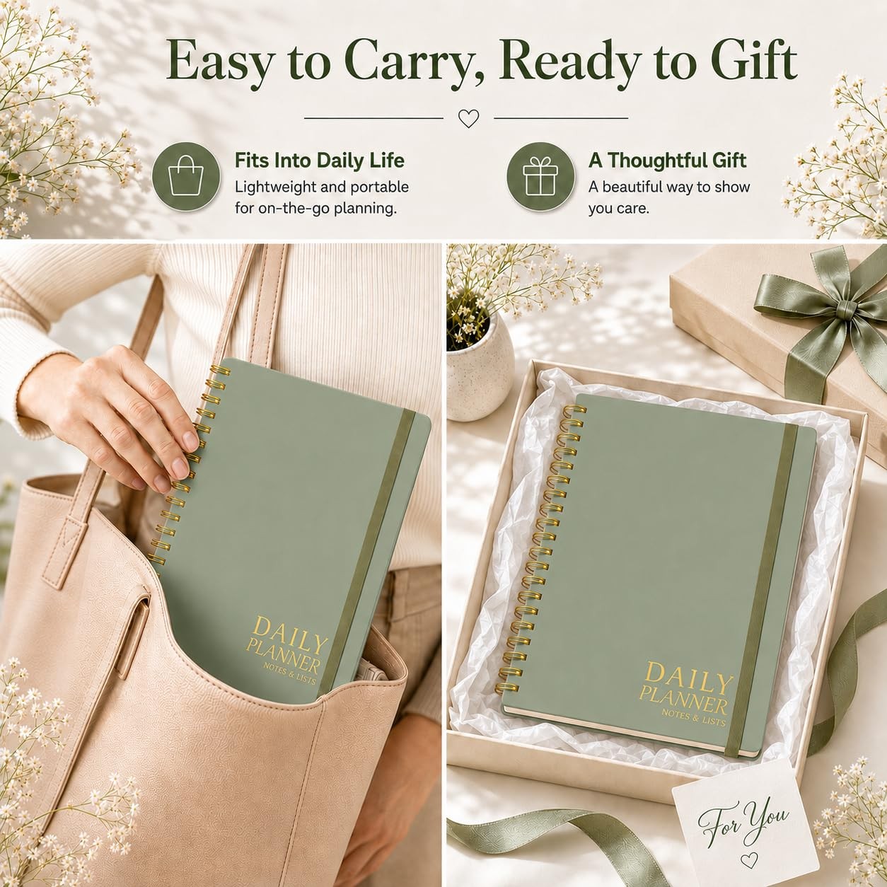 Daily Planner Undated – Simplified To Do List 5.5 x 8.5 inches, a.Green