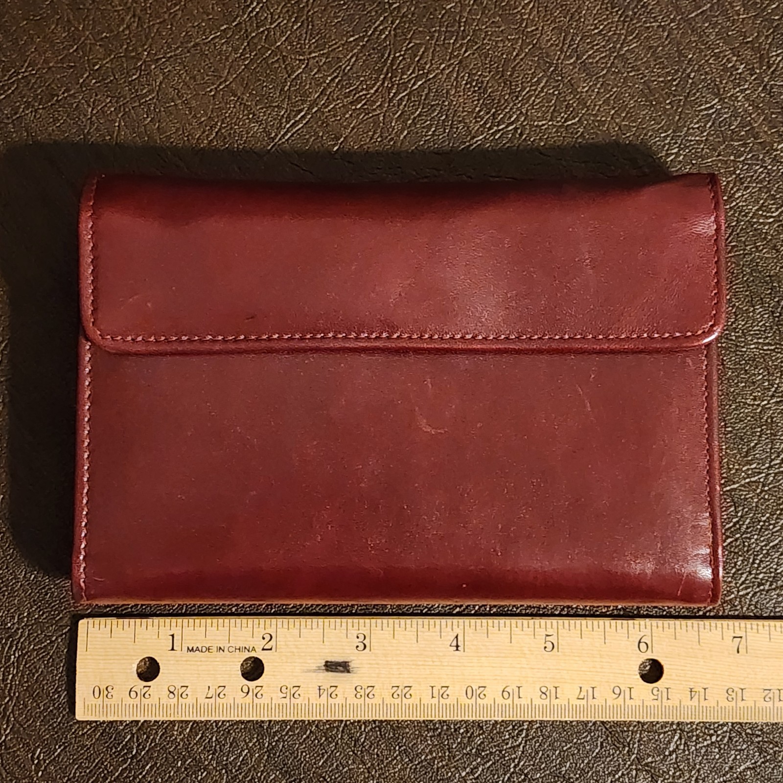 Vintage 1987 Harper House Genuine Leather Small Planner Agenda Burgundy w/ Pen