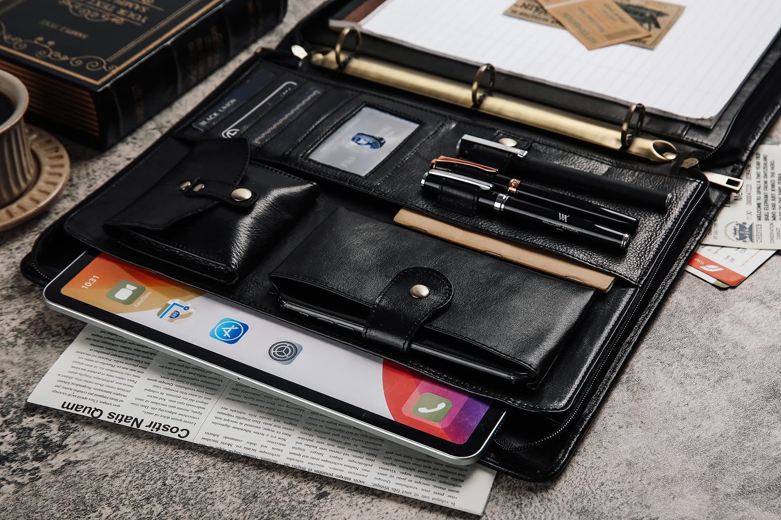 Leather Padfolio with 3 Ring Binder, Zippered Portfolio Organizer, Personaliz…