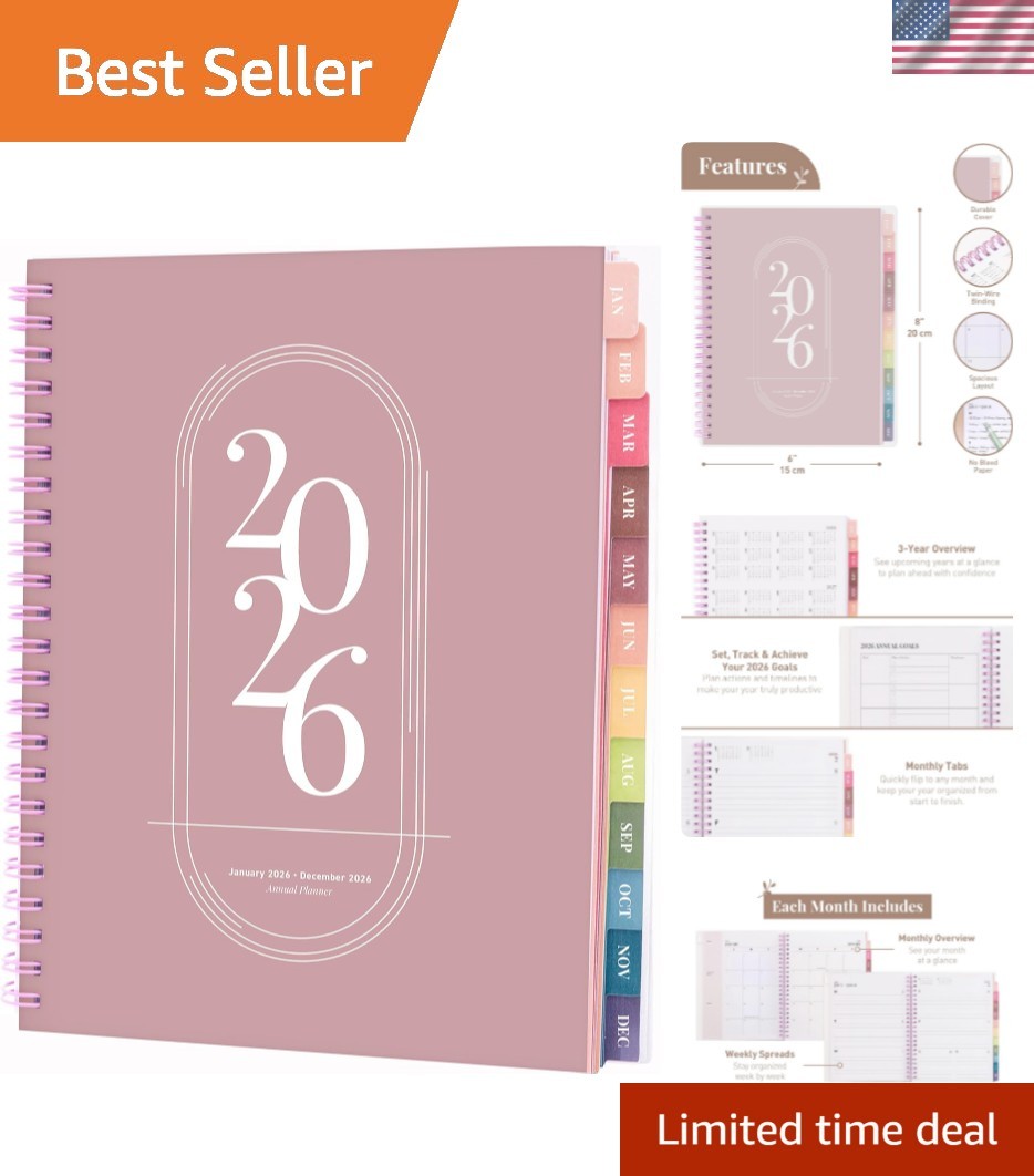 Stylish 2026 Agenda Planner: Compact, Spiral Bound, with Monthly & Weekly Views