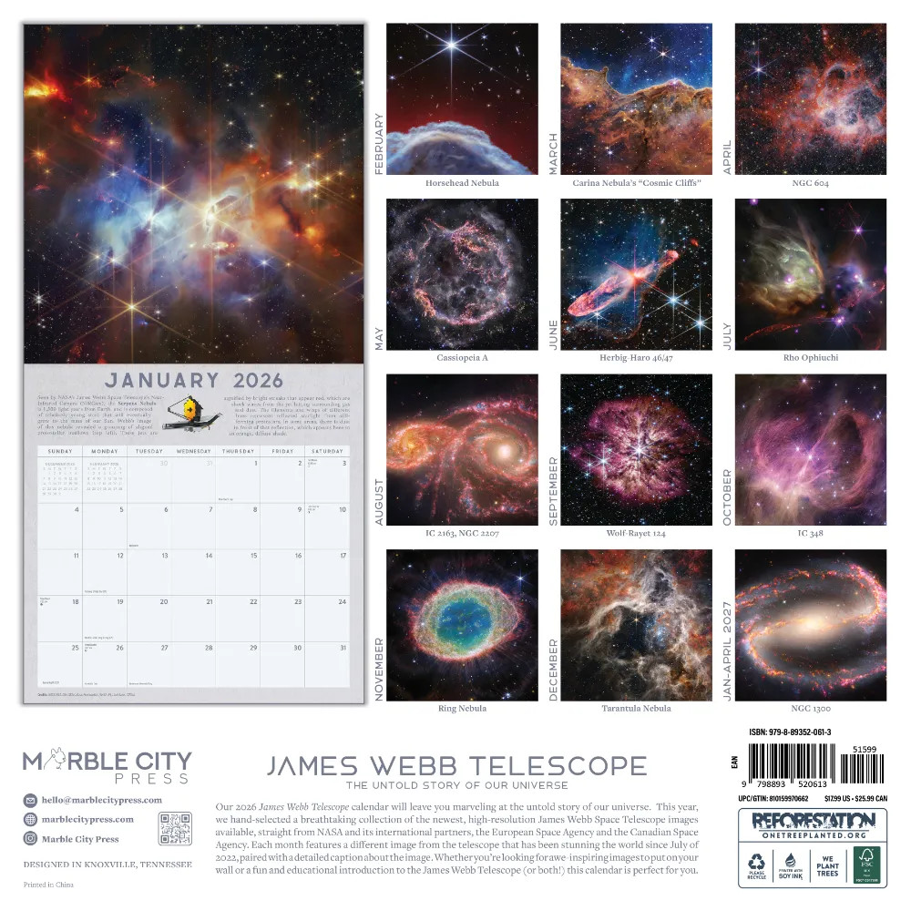 James Webb Calendar 2026 | 12″ x 24″ 12 Month Calendar | Marble City Press