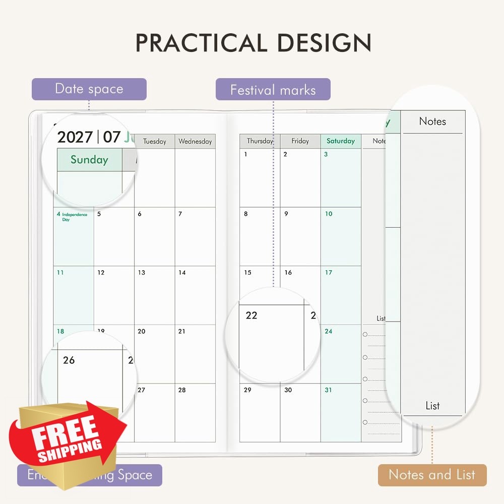 molekaus Planner Purple Flower 3.5×6.5In 2027-28