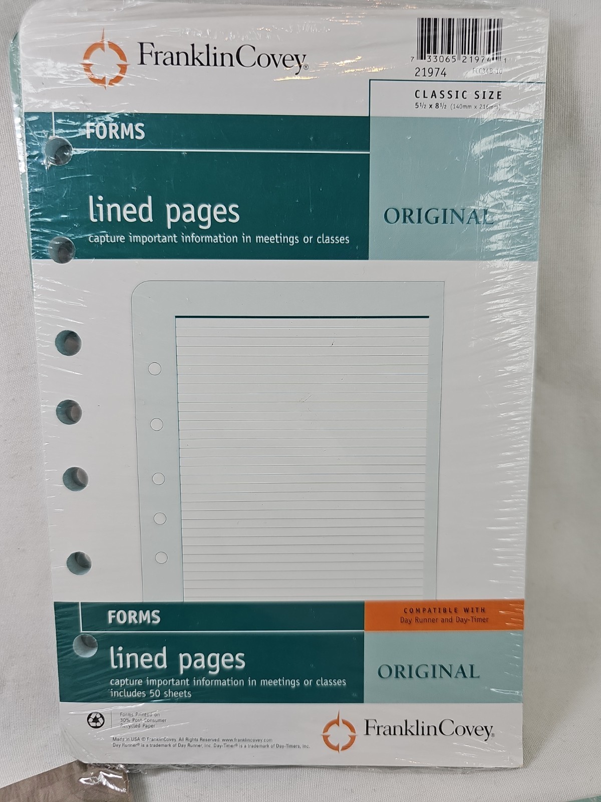 Franklin Covey Classic 7-Hole Original Lined 200 Pages 5.5×8.5″ & Planning Pack