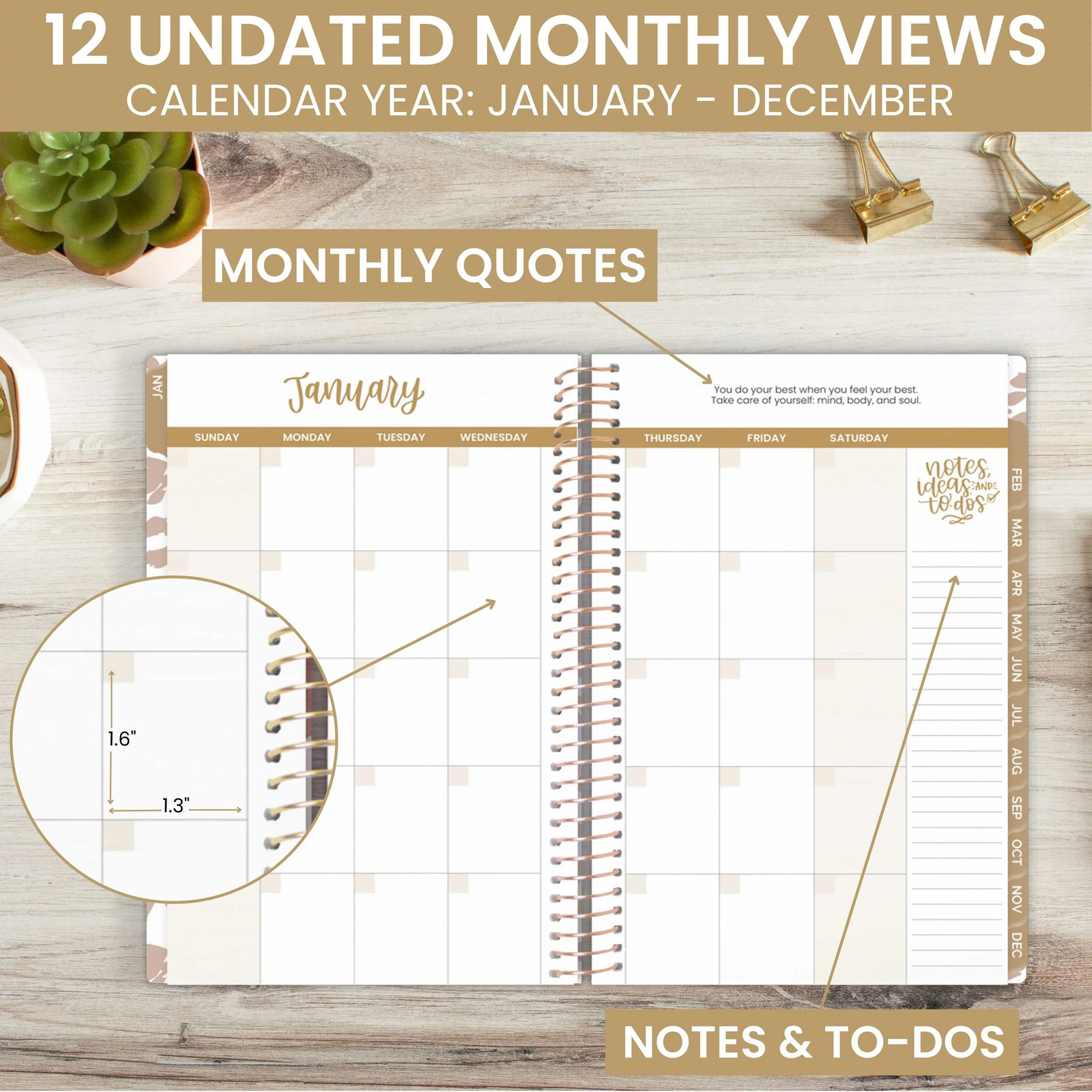 bloom daily planners Undated Soft Cover Planner, 5.5″ x 8.25″, Tan Leopard