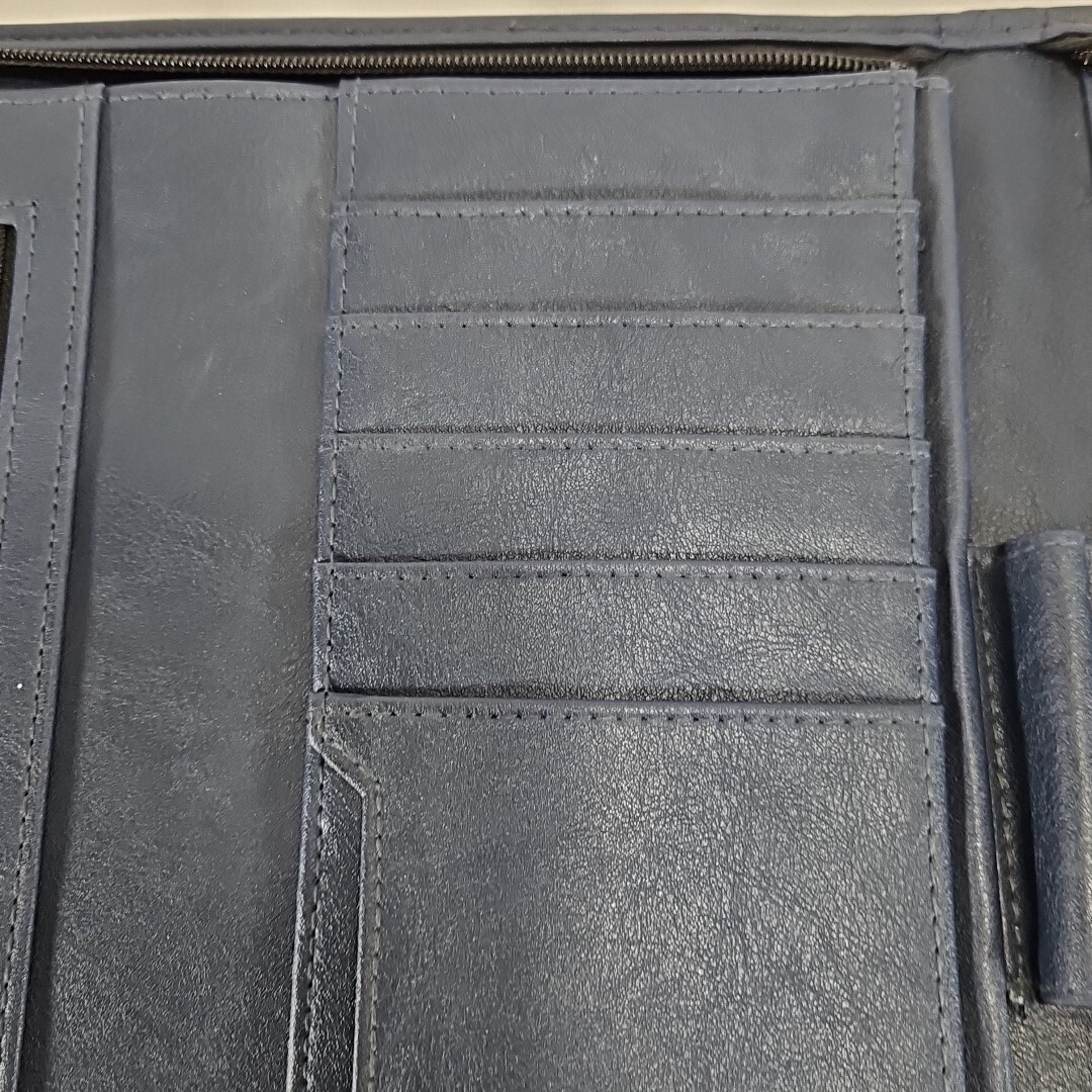LEED’S Navy Blue Leather Organizer Folio Case Notepad Planner Folder Zips