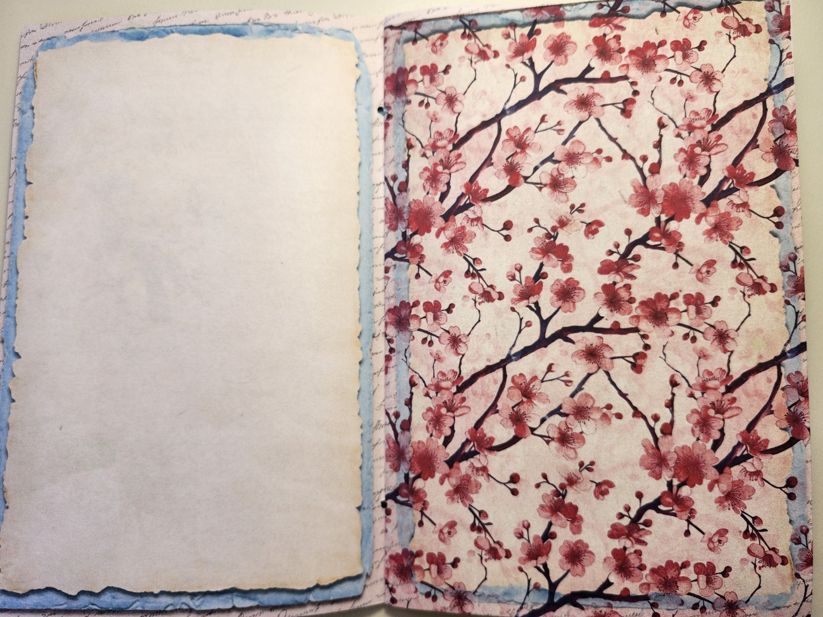 Junk Journal Blank Booklet “CHERRY BLOSSOM” HANDMADE Florals LG 5.5″x8.5″ 40pgs