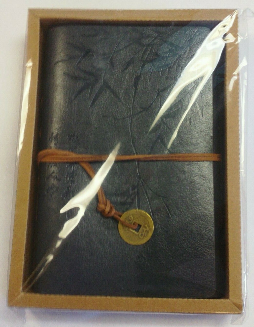 ASIAN BAMBOO LEATHER JOURNAL FLAP & TIE CLOSURE COIN CHARM – GREY