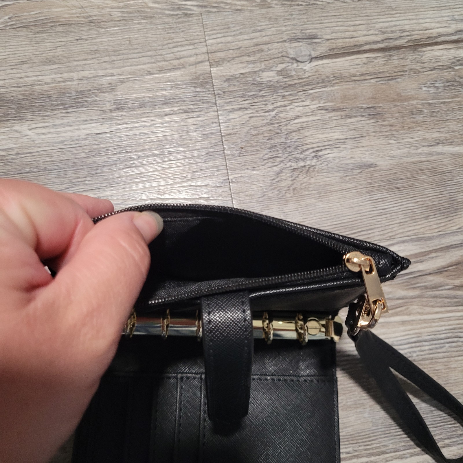 Black BiFold A7 Binder Wallet 15mm Gold Rings with Large Back Pocket
