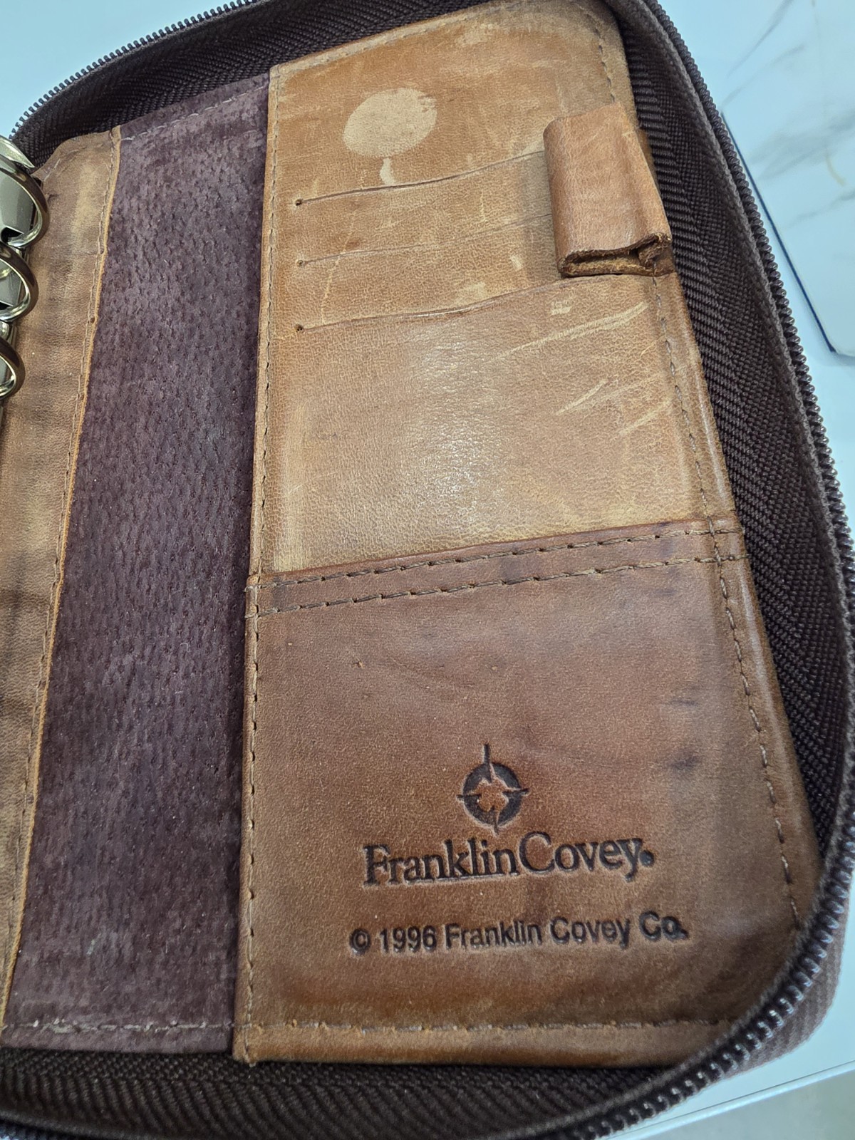 Vintage 1996 Franklin Covey 6 Ring Zip Around Genuine Leather Binder Made In USA