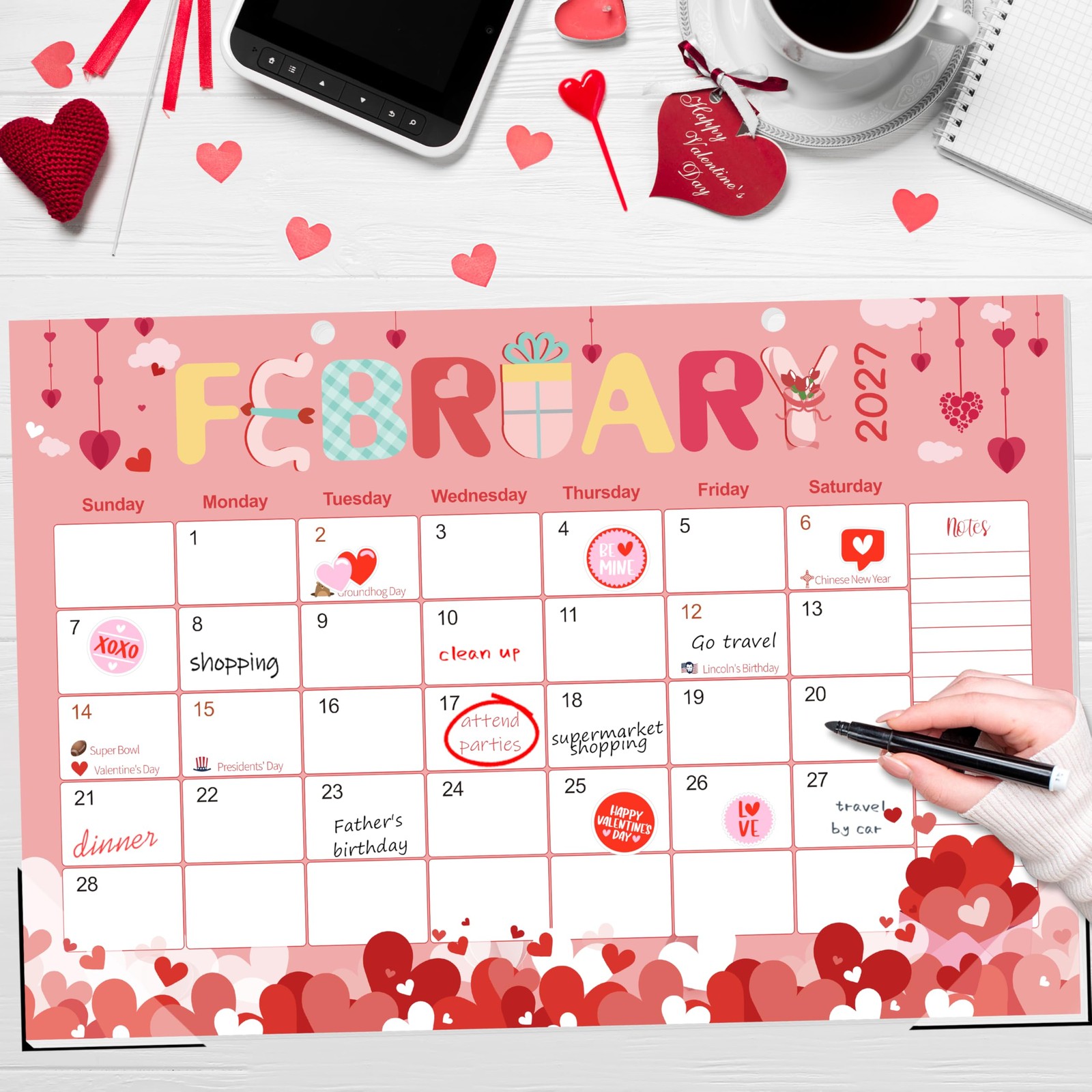 Guasslee Desk Calendar 2026-2027, 19-Month School 17″x11.5″, Jun 19month blue