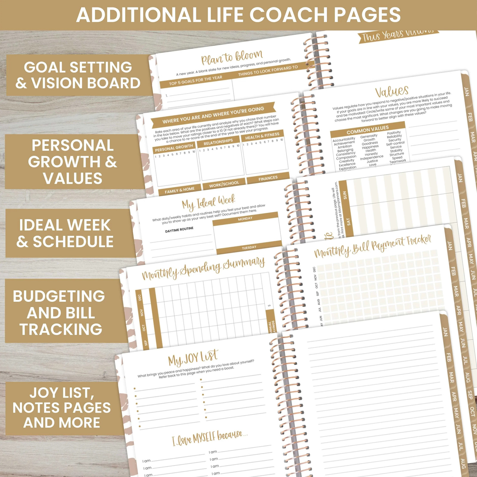 bloom daily planners Undated Soft Cover Planner, 5.5″ x 8.25″, Tan Leopard