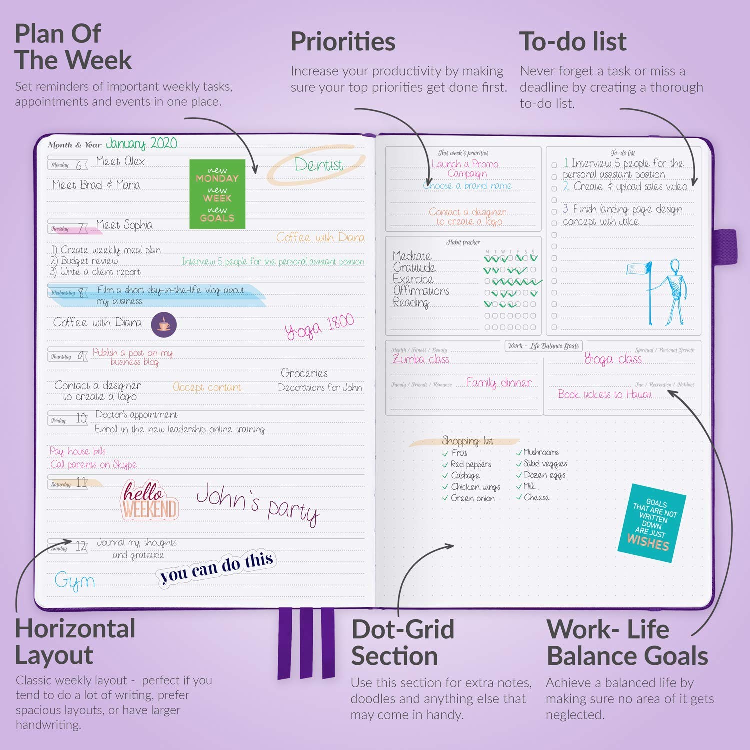 Planner – Undated Horizontal Layout Weekly Planner and Organizer + Budgeting …
