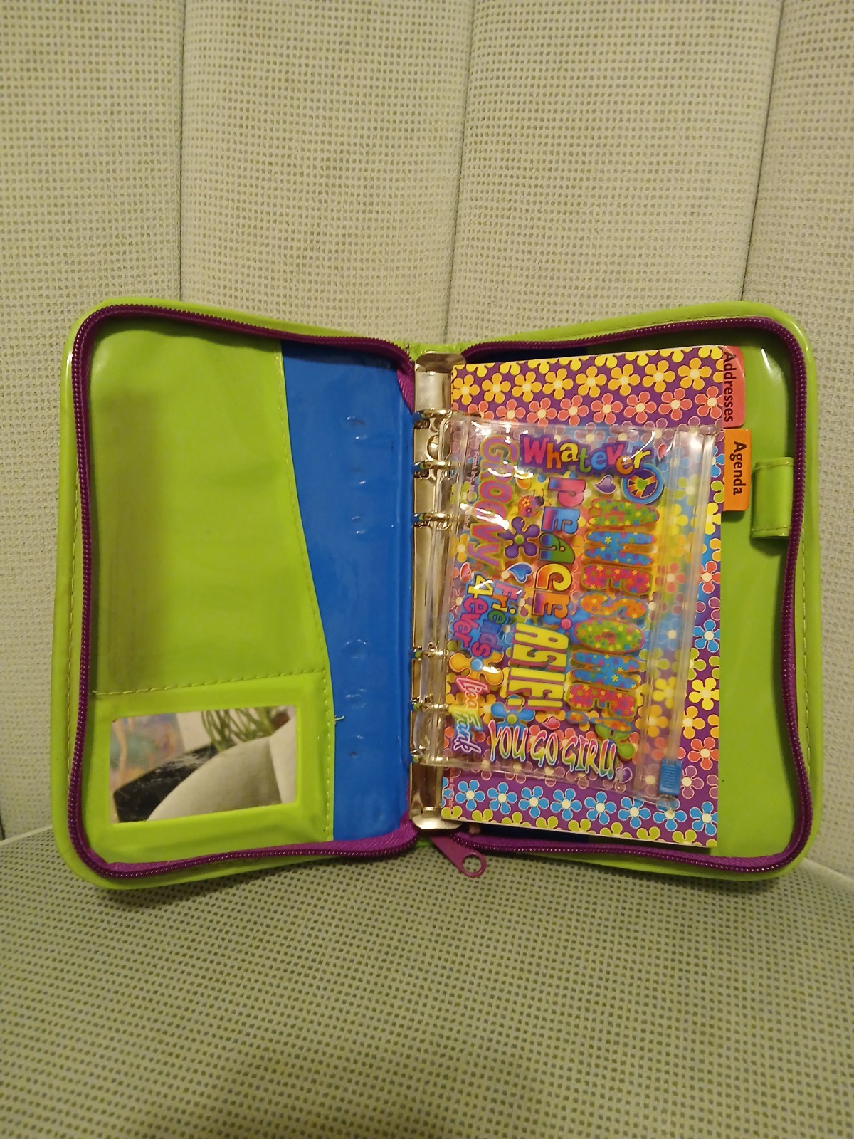 Vintage Lisa Frank Holographic Groovy Flowers Zippered Mini Planner 90s – y2k