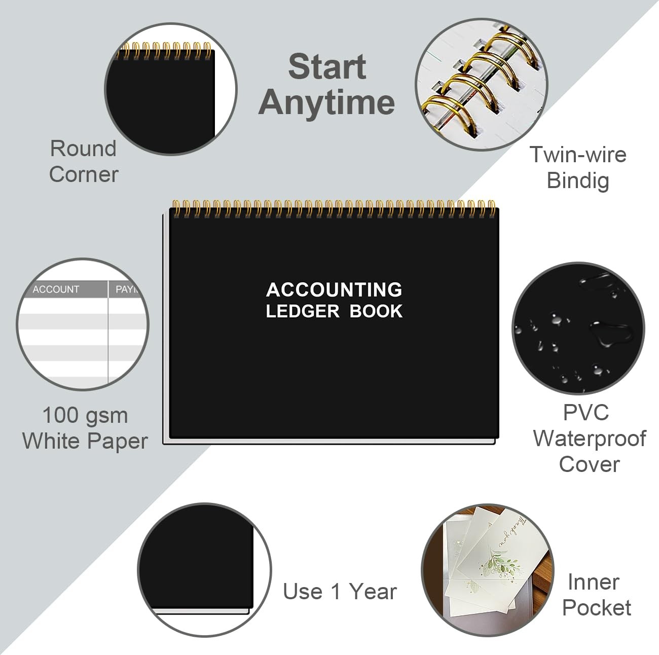 Accounting Ledger Book – A5 for Bookkeeping, Small Black