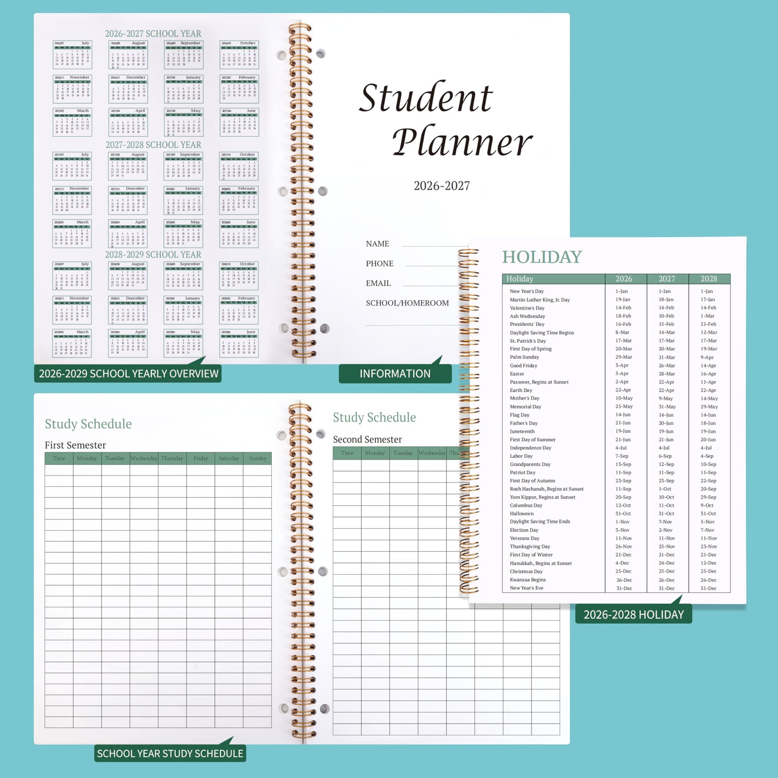 Student Planner 2026-2027 Monthly & Weekly 10.7 inches x 8.2 inches, Blue