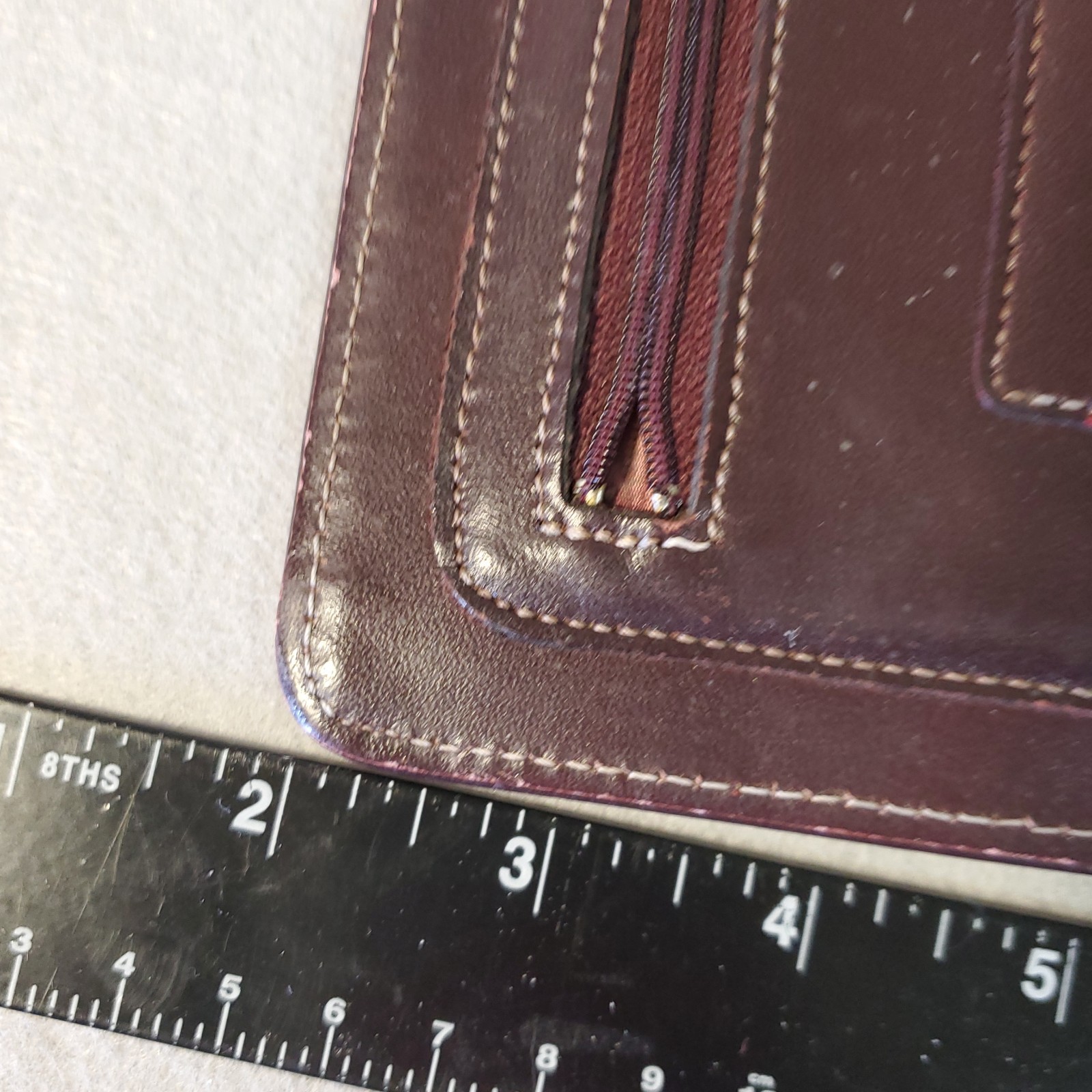Franklin Full Grain Leather Day Timer Planner 7 Ring Red Brown Binder Vtg *READ*