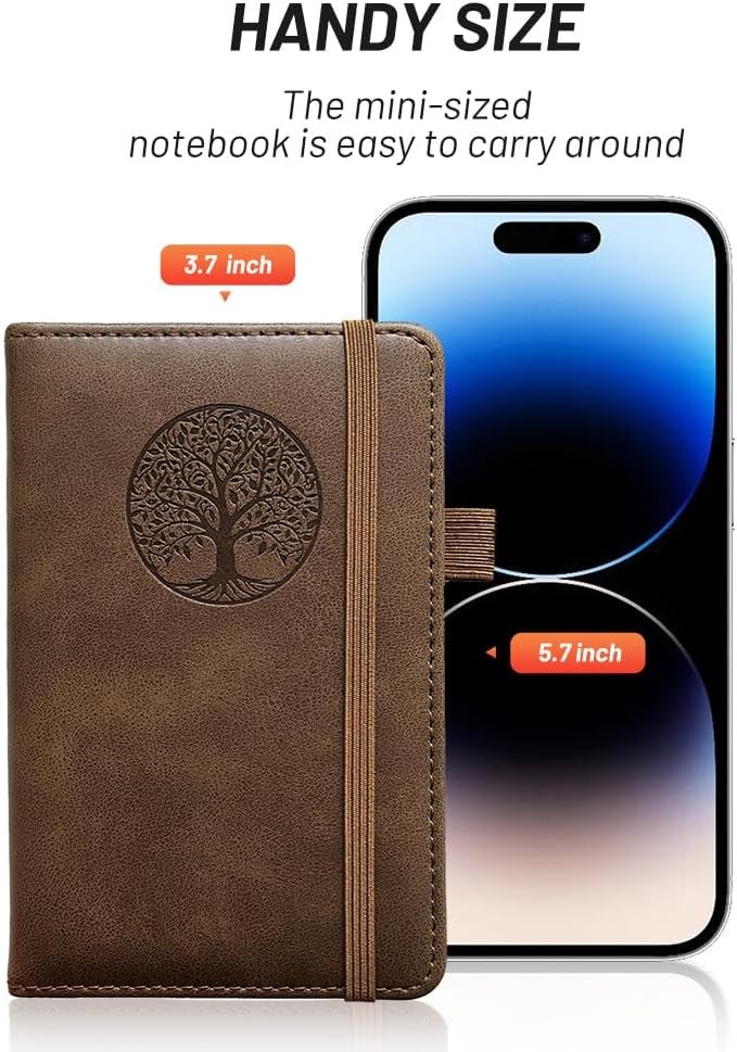 Small Pocket Notebook, Leather Journal Mini (Brown)