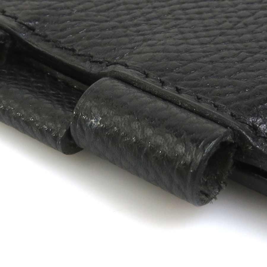 Auth HERMES Agenda/Note Cover Ballpoint Pen Set Black/Silver Leather/925 e61942a