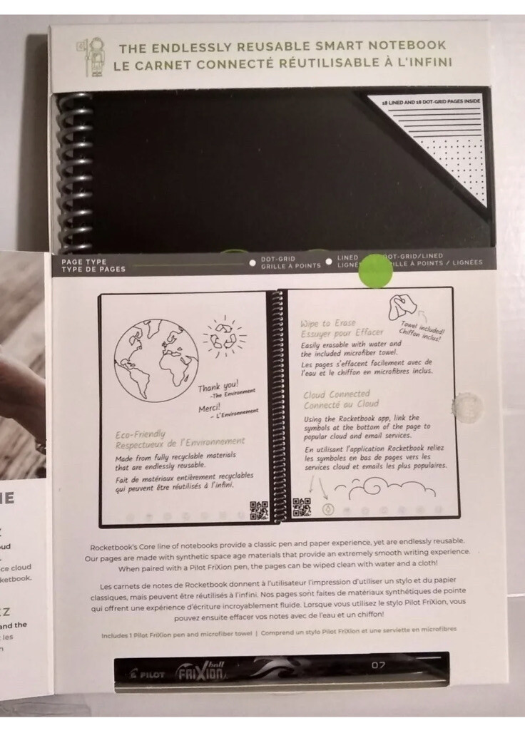 NEW Rocketbook CORE Smart Reusable Notebook Executive Size 6×8.8″ – 36 pgs Black