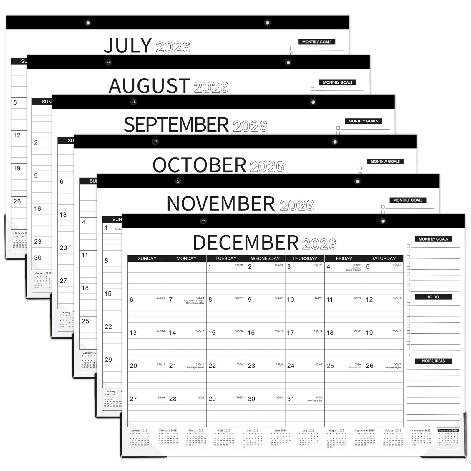 2026-2027 Desk Calendar – 2026-2027, July 2026 – black & White
