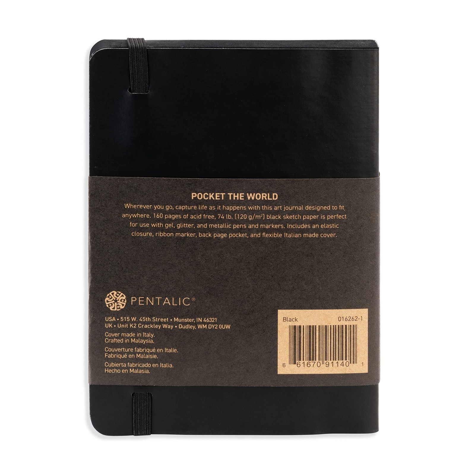 Pentalic – 4″ x 6″ Traveler Midnight Sketch Black Paper Journal, 160 Pages, B…