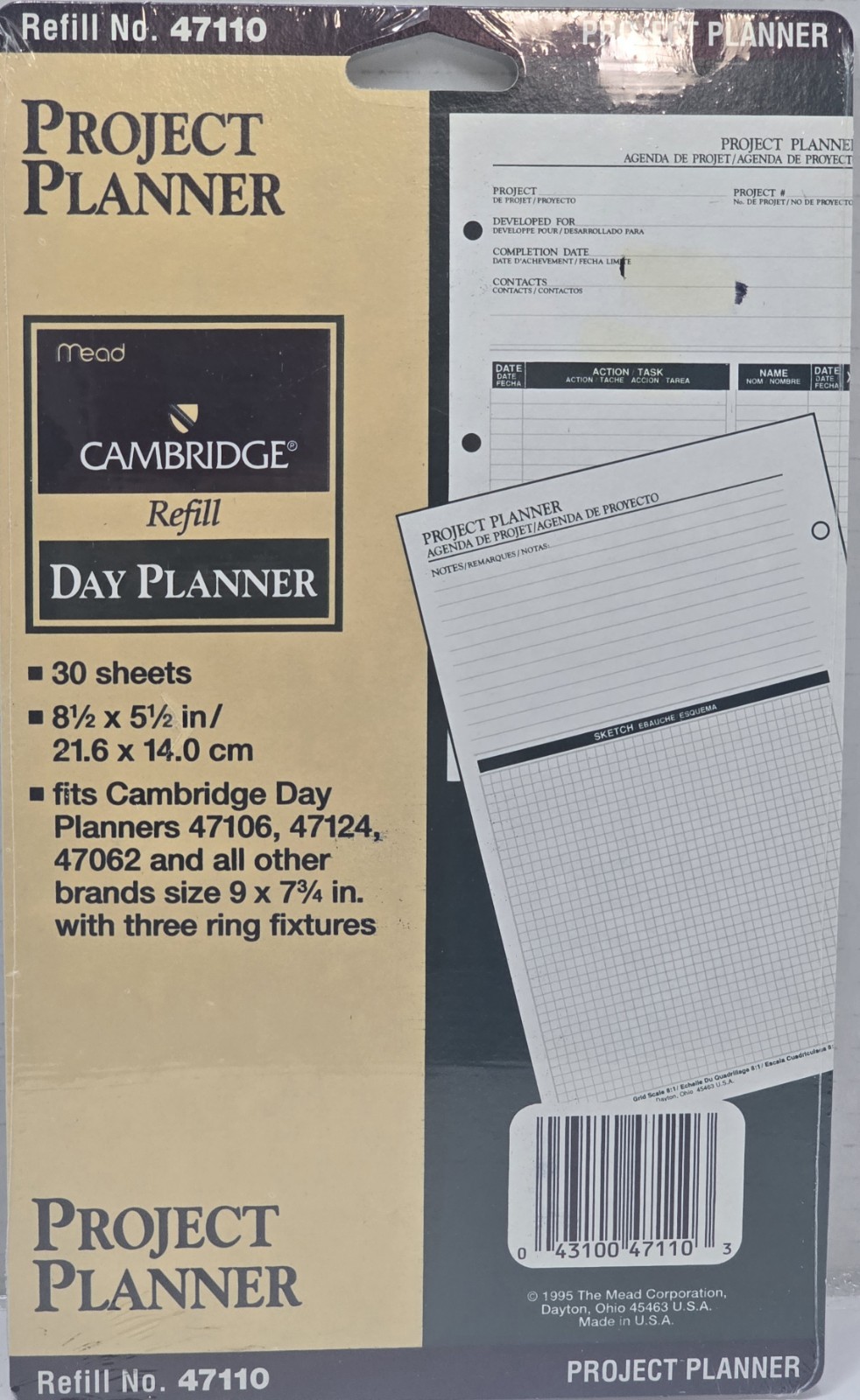 Mead Project Planner Refill #47110 -30 Sheets Cambridge 8.5×5.5 In -Franklin Day
