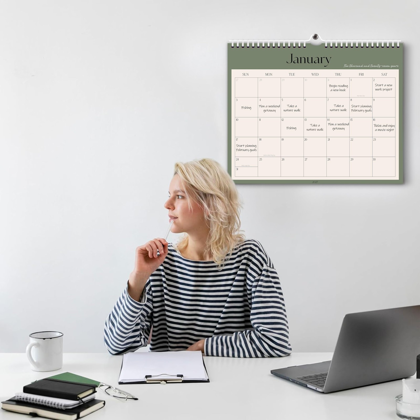2026-2027 Wall Calendar, 18-Month Monthly Jan 2026-Jun 2027, Green Horizontal