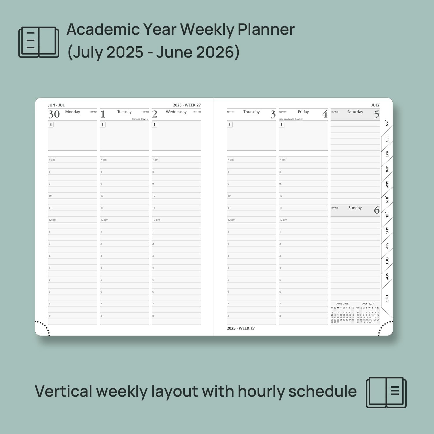 POPRUN Planner JULY 2025-JUNE 2026, (Medium 6.5” x 8.5” Hard Cover)