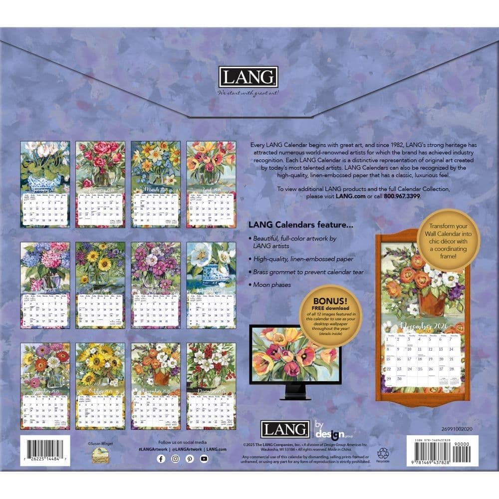 Lang, Gallery Florals 2026 Wall Calendar by Susan 12.5″W x 0.2″H, 2026