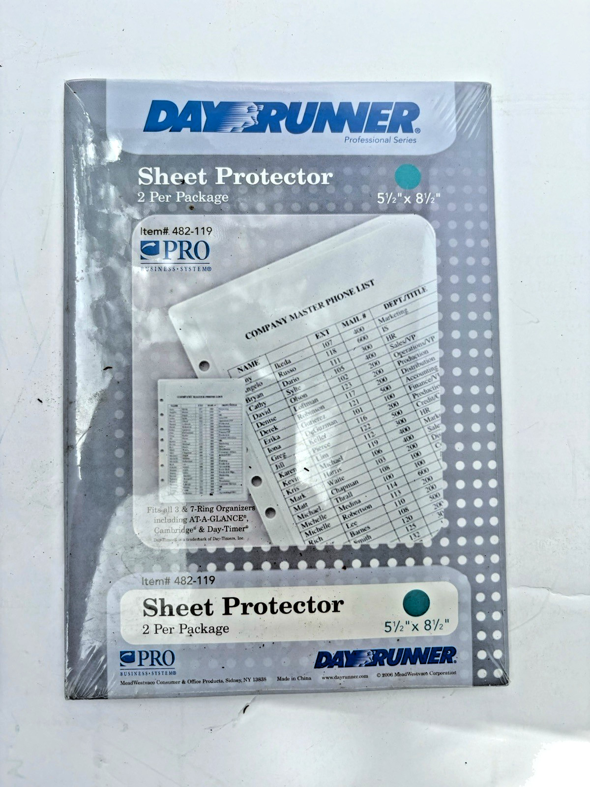 Day Runner Sheet Protector 5½” × 8½” (2 Per Pack) #482-119- 2 Sets 3 & 7 ring