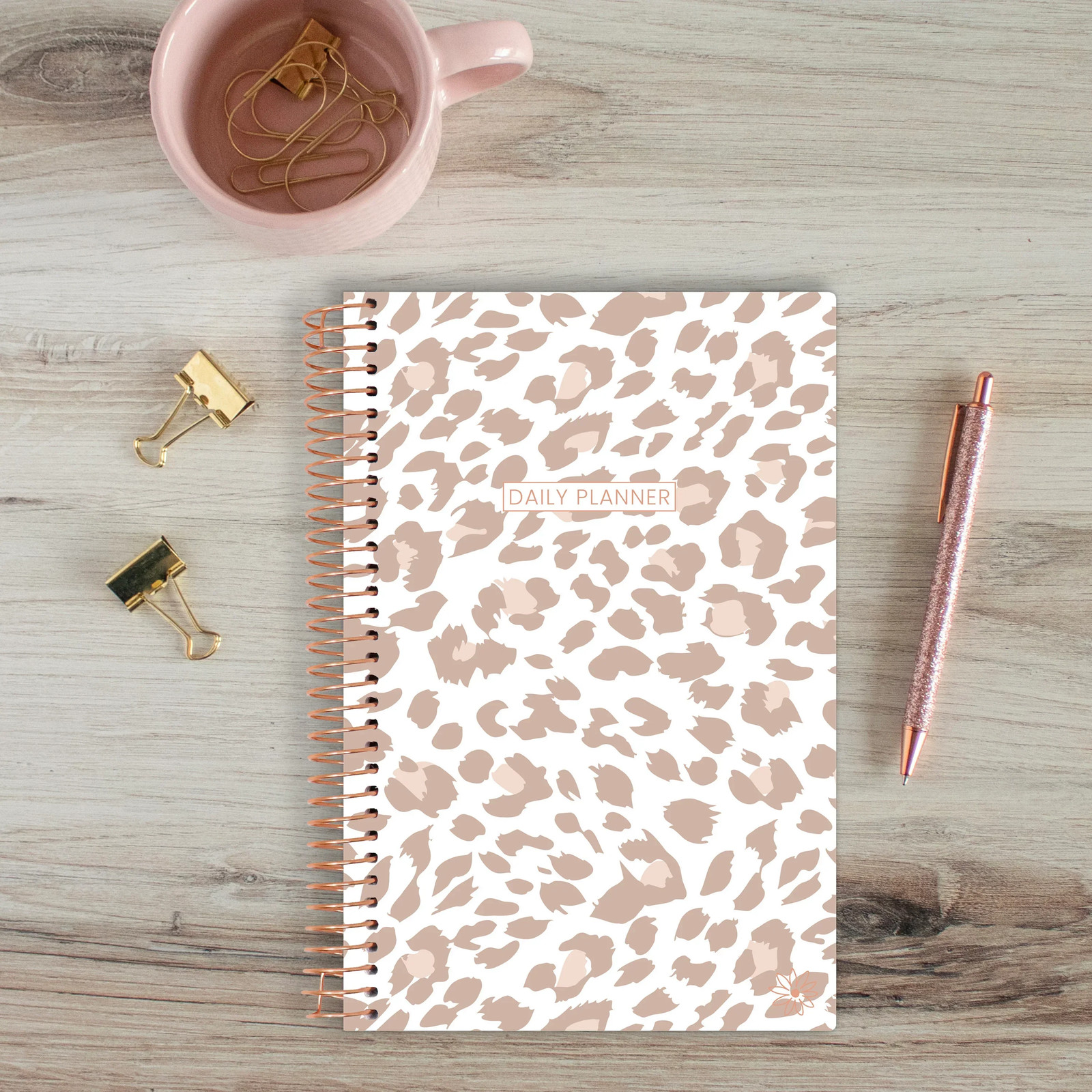 bloom daily planners Undated Soft Cover Planner, 5.5″ x 8.25″, Tan Leopard