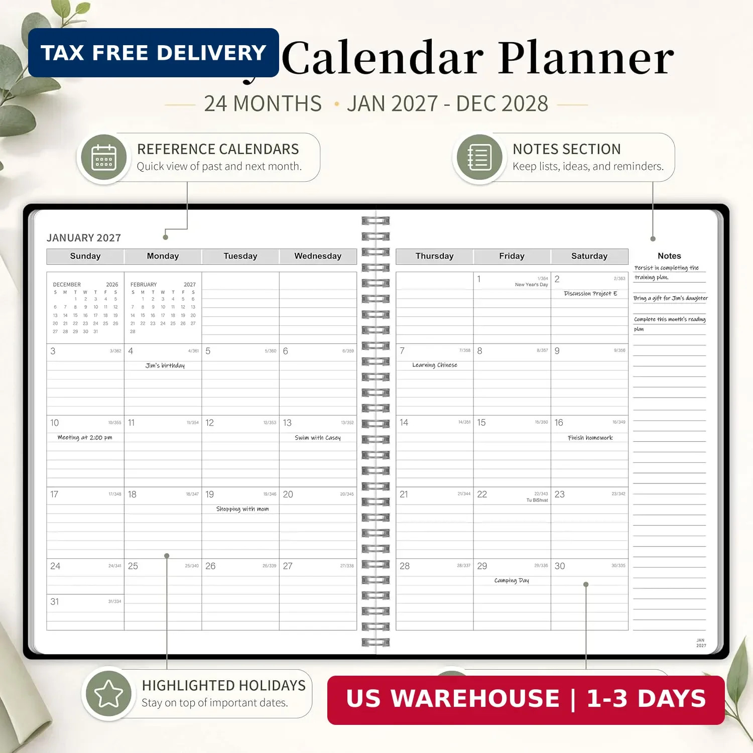 2027-2028 Monthly Planner, Jan 2027-Dec 2028, A4 2027 – Dec Black