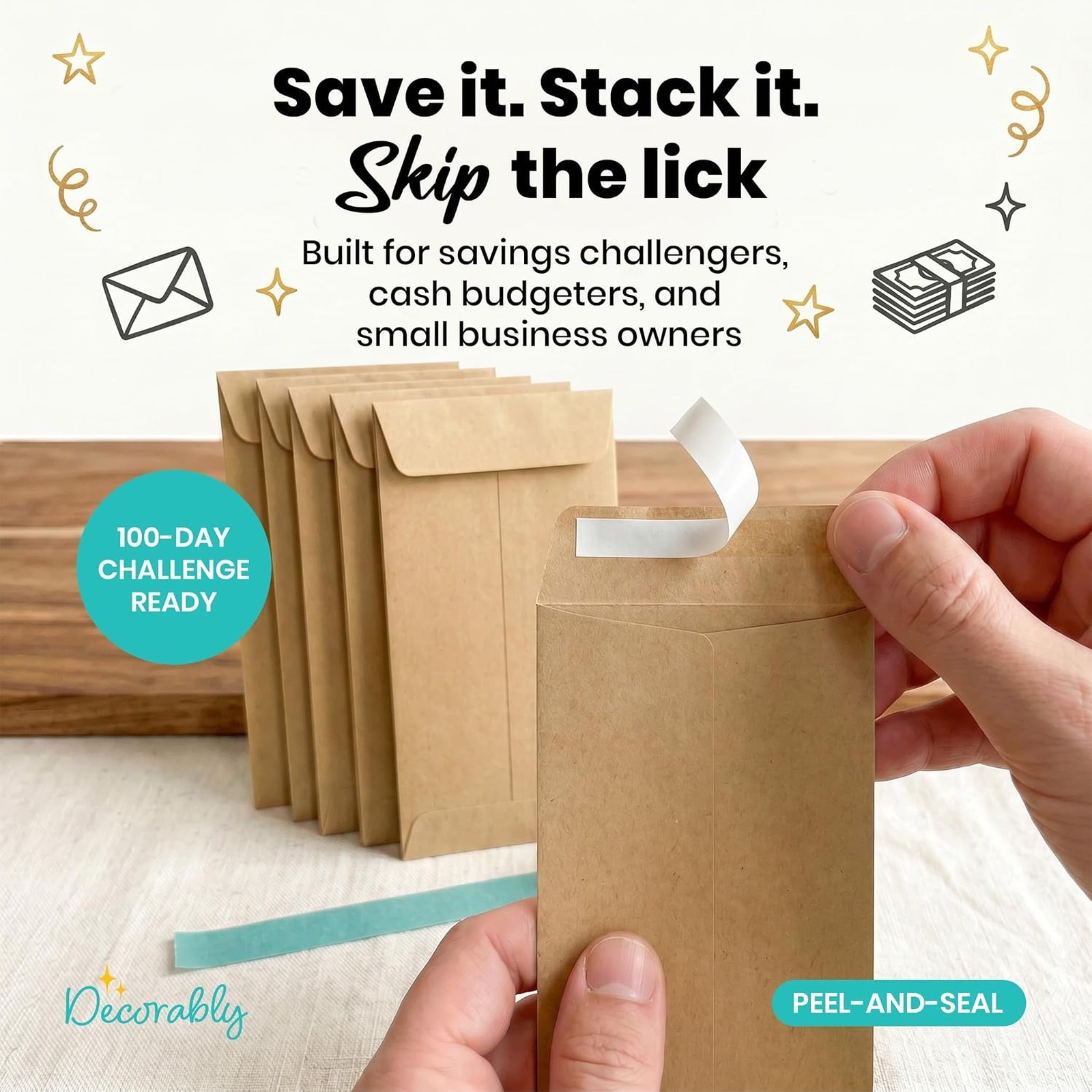 110 Pack Small Kraft Envelopes for Money 6.5 x 3.5 Inches with Self-Adhesive