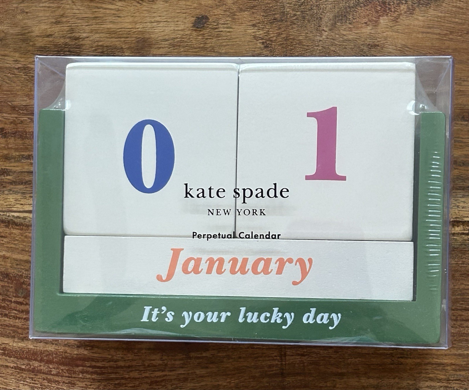NIB KATE SPADE Perpetual Calendar IT’S YOUR LUCKY DAY Wooden Blocks