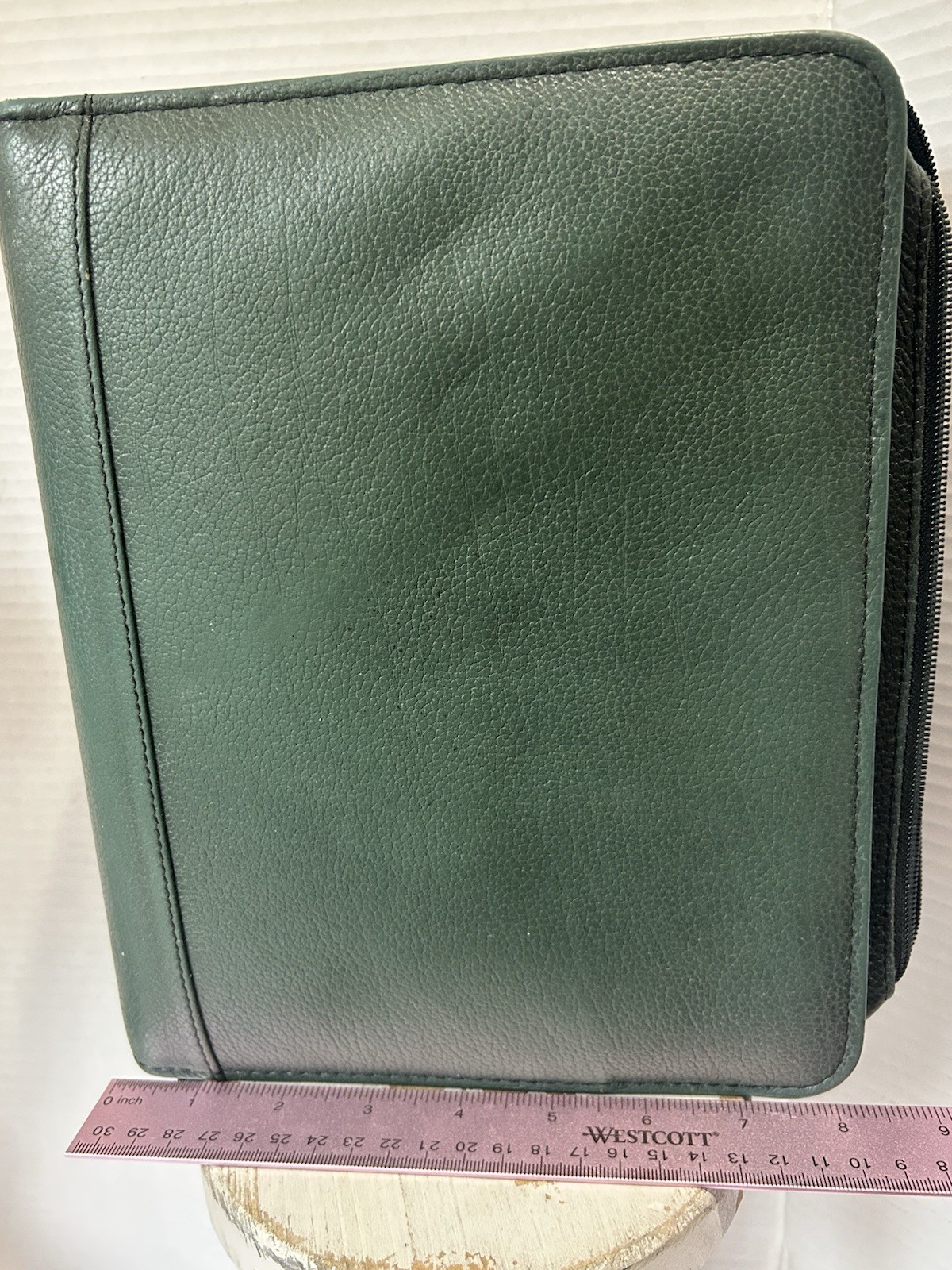 Vintage Franklin Covey Forest Green Leather Zip Around 7 Ring Personal Organizer