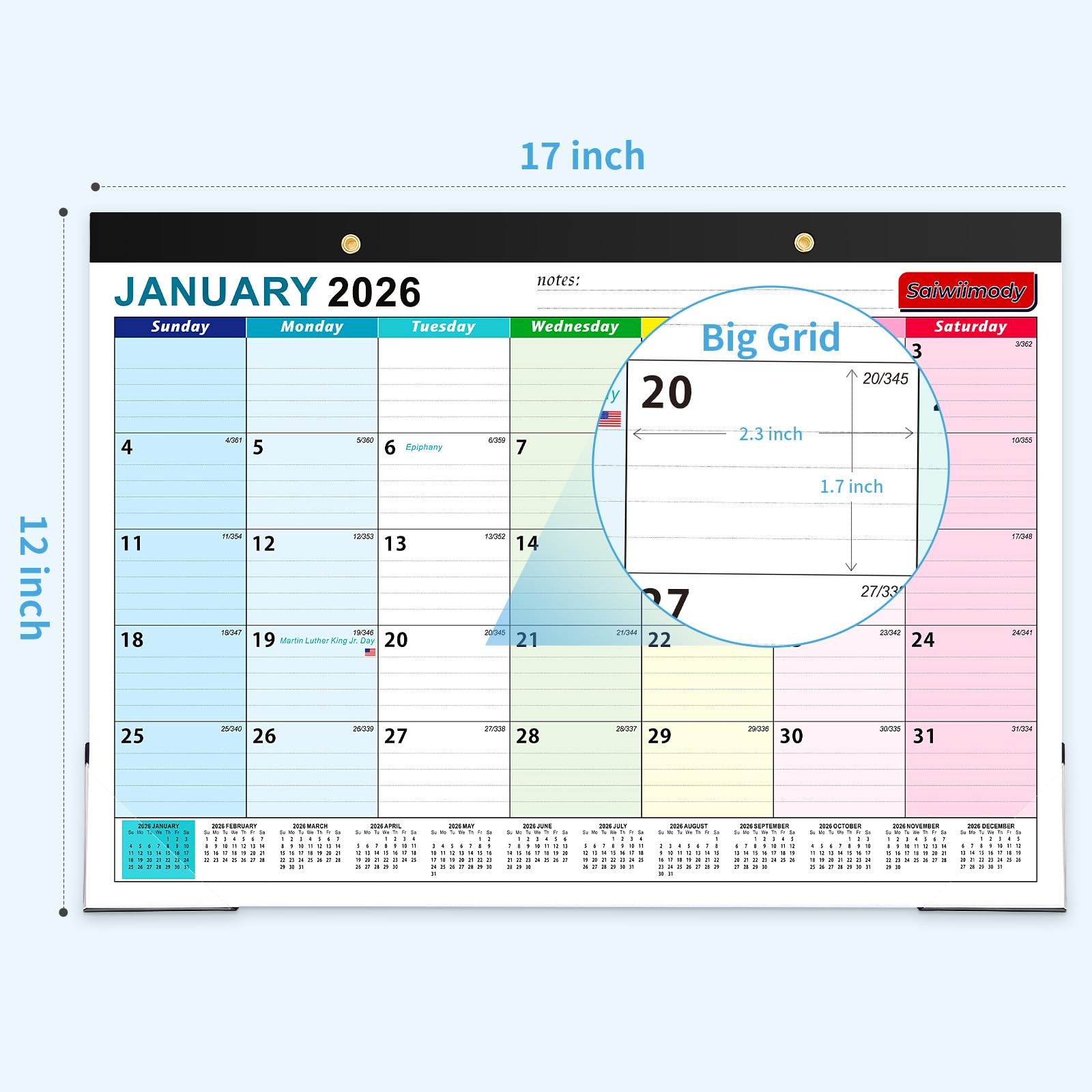 Desk Calendar 2026 with Stickers 18 Months Jan. 2026-Jun. 2027, Colorful