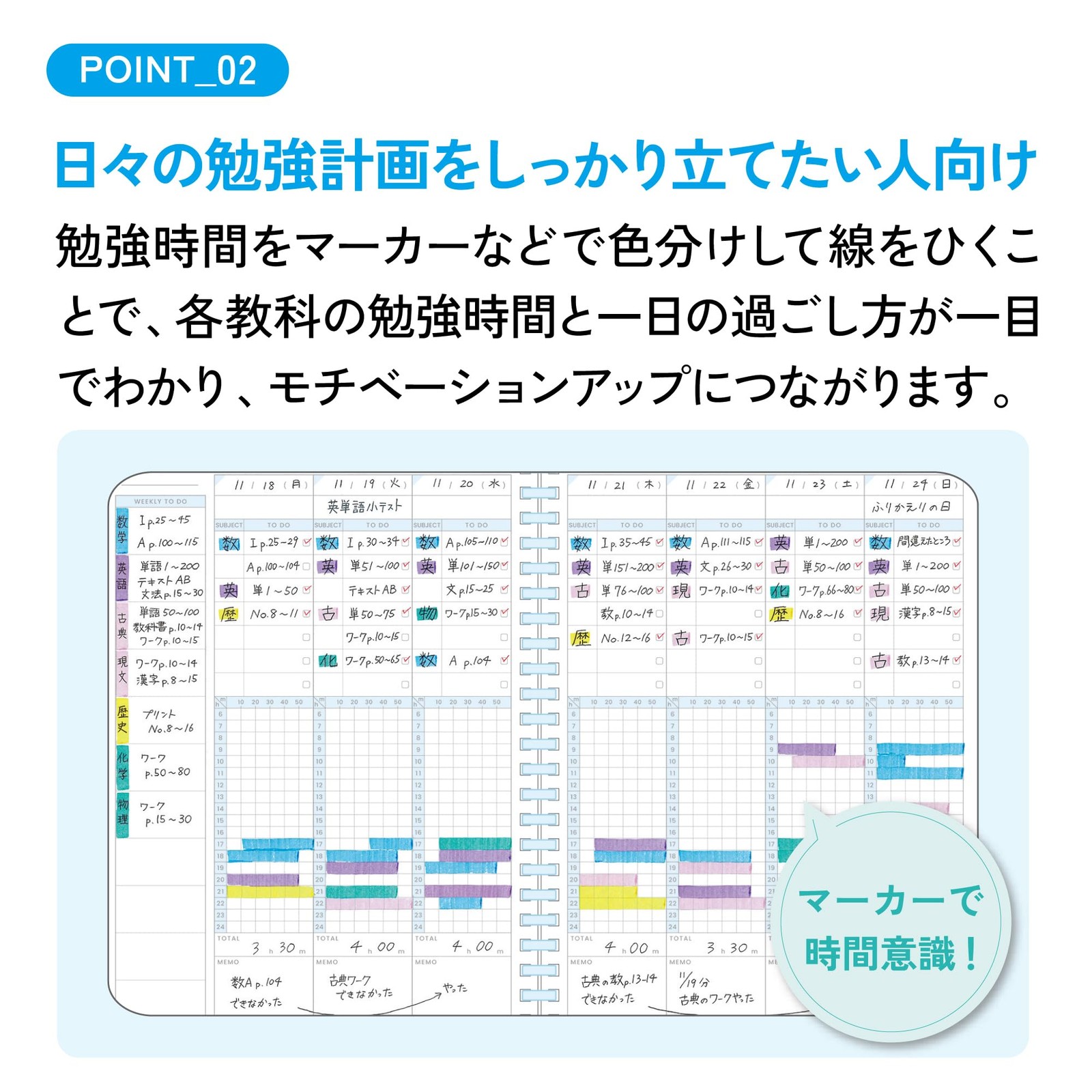 KOKUYO Campus Study Planner TIME LOG, Semi-B5, Green