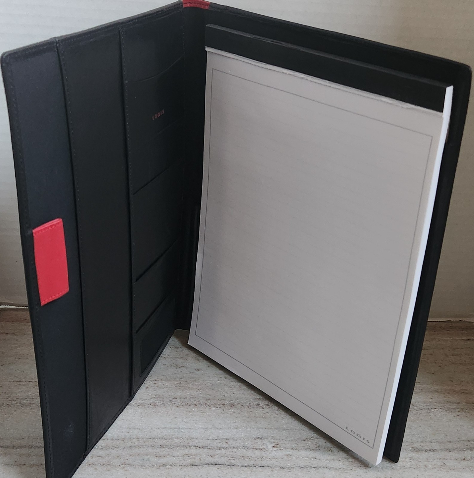 LODIS Los Angeles Luxurious Black Leather 12″ x 9″ Folio Notebook in Box