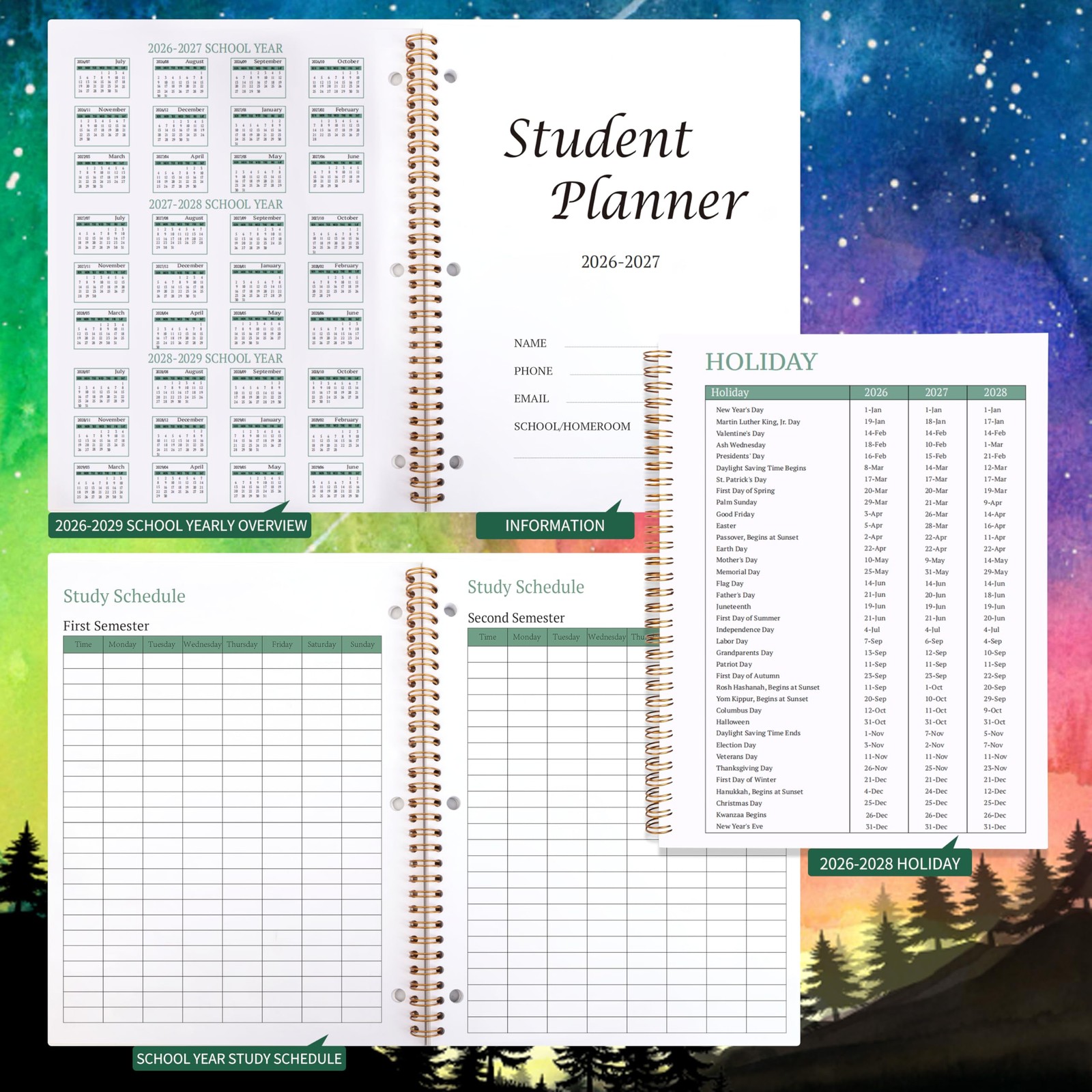 Student Planner 2026-2027 – Monthly and Weekly 8.2″ x 10.7″, Multicolor