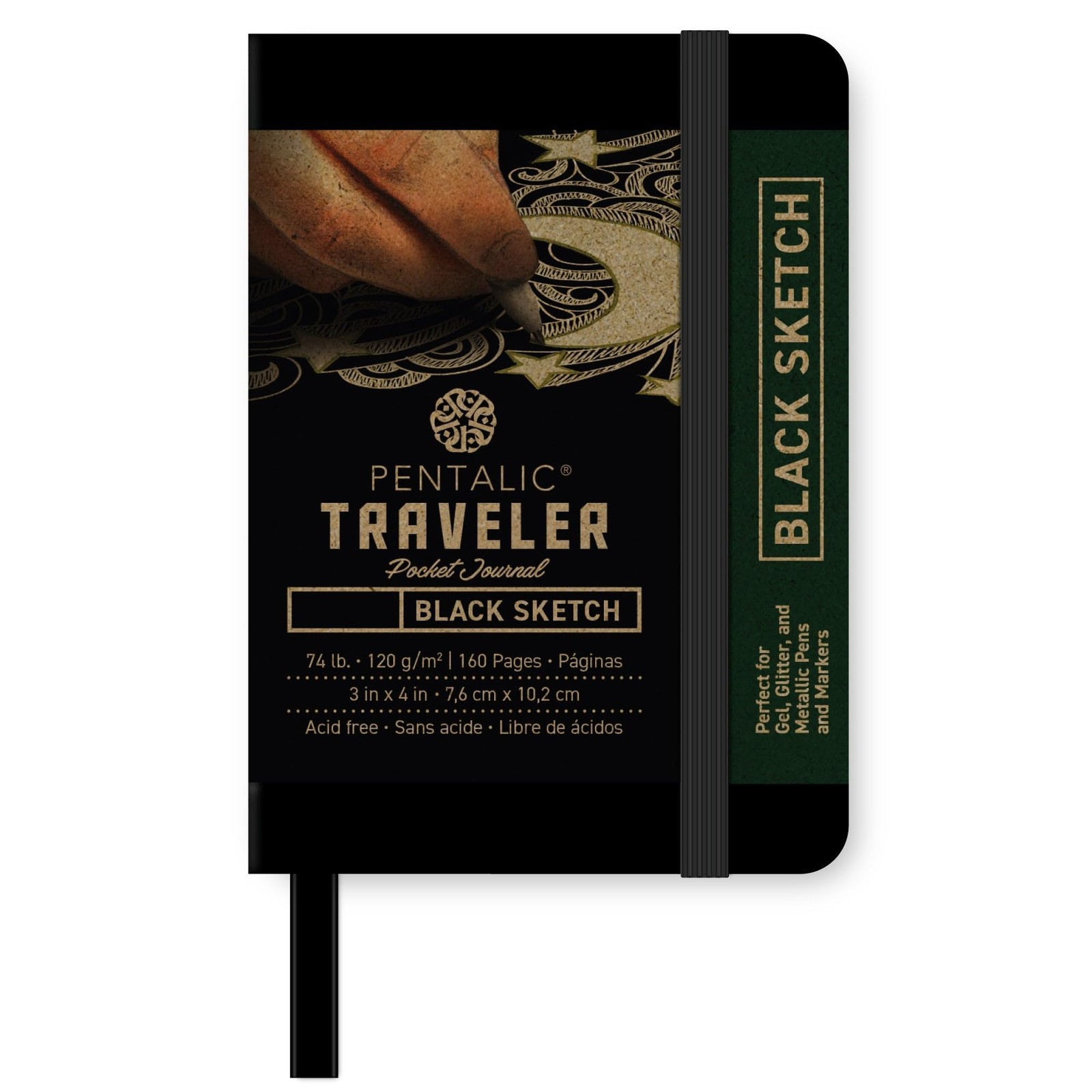Pentalic Traveler Midnight Sketch Black Paper 3-inch x 4-inch, Black,