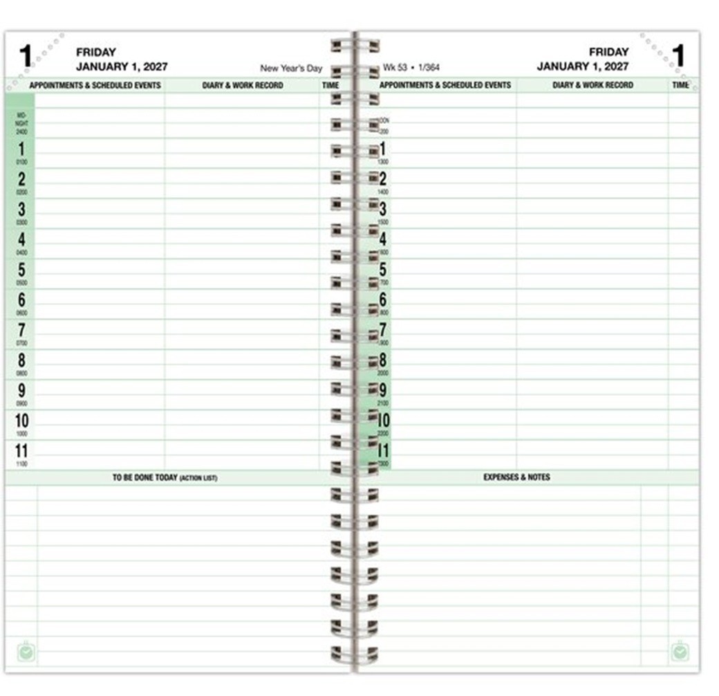 Day-Timer Jan27 – Dec27 Two-Page/Day 24-HR Planner Refill, Wired, Extras