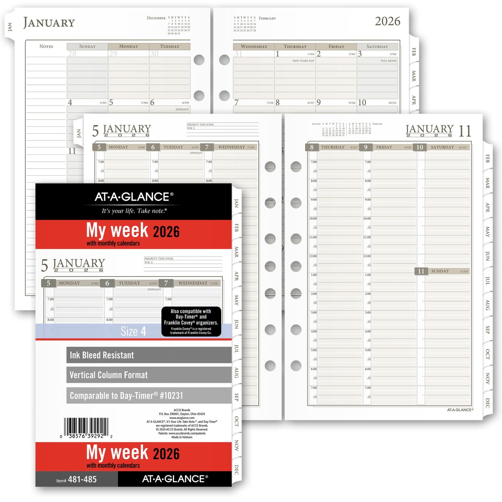 2026 At-A-Glance 481-485 Weekly Monthly Planner Refill, Size 4, 5-1/2 x 8-1/2″