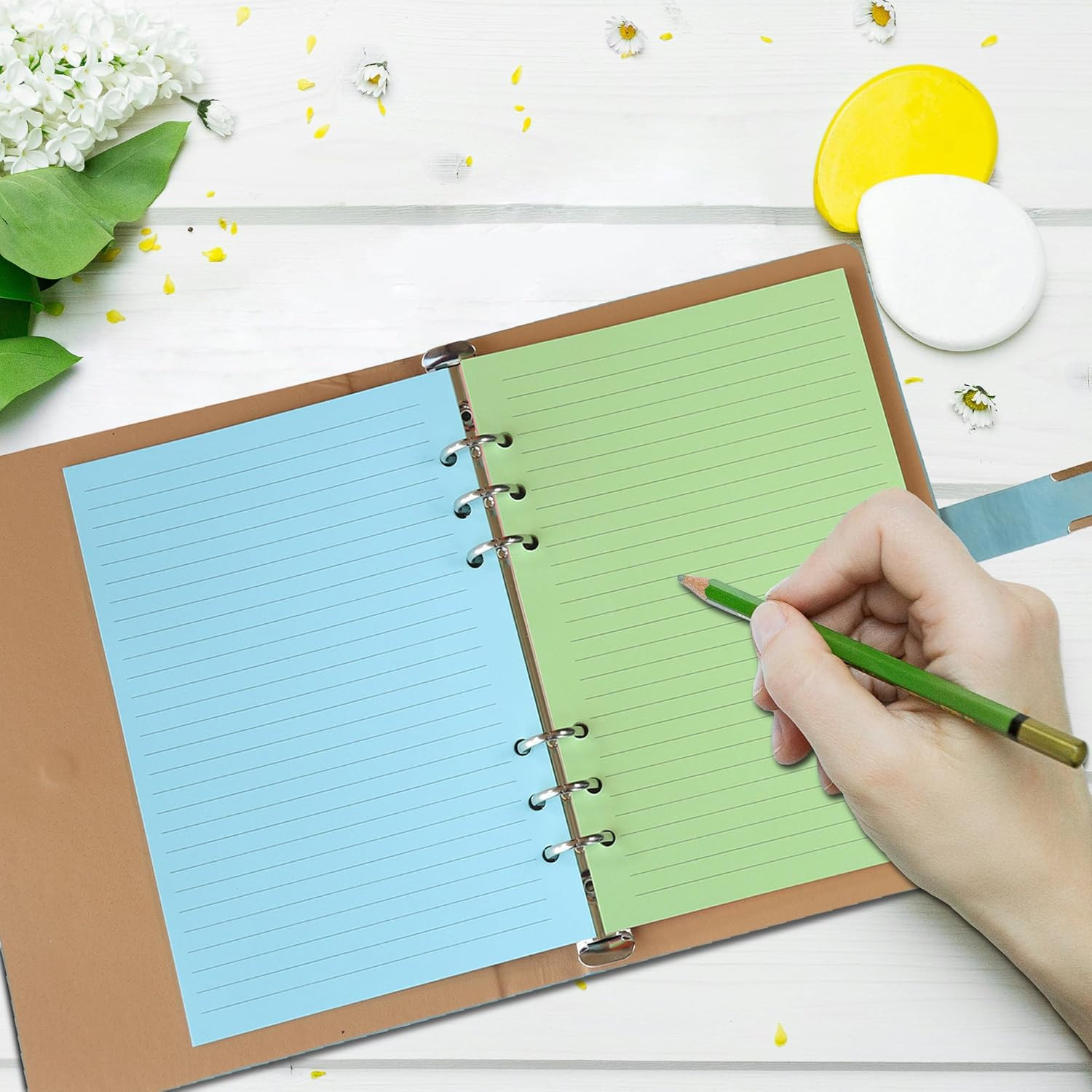 A5 Colorful Lined Filler Paper, 6-Hole Punched, 120GSM Loose-Leaf Paper and Plan