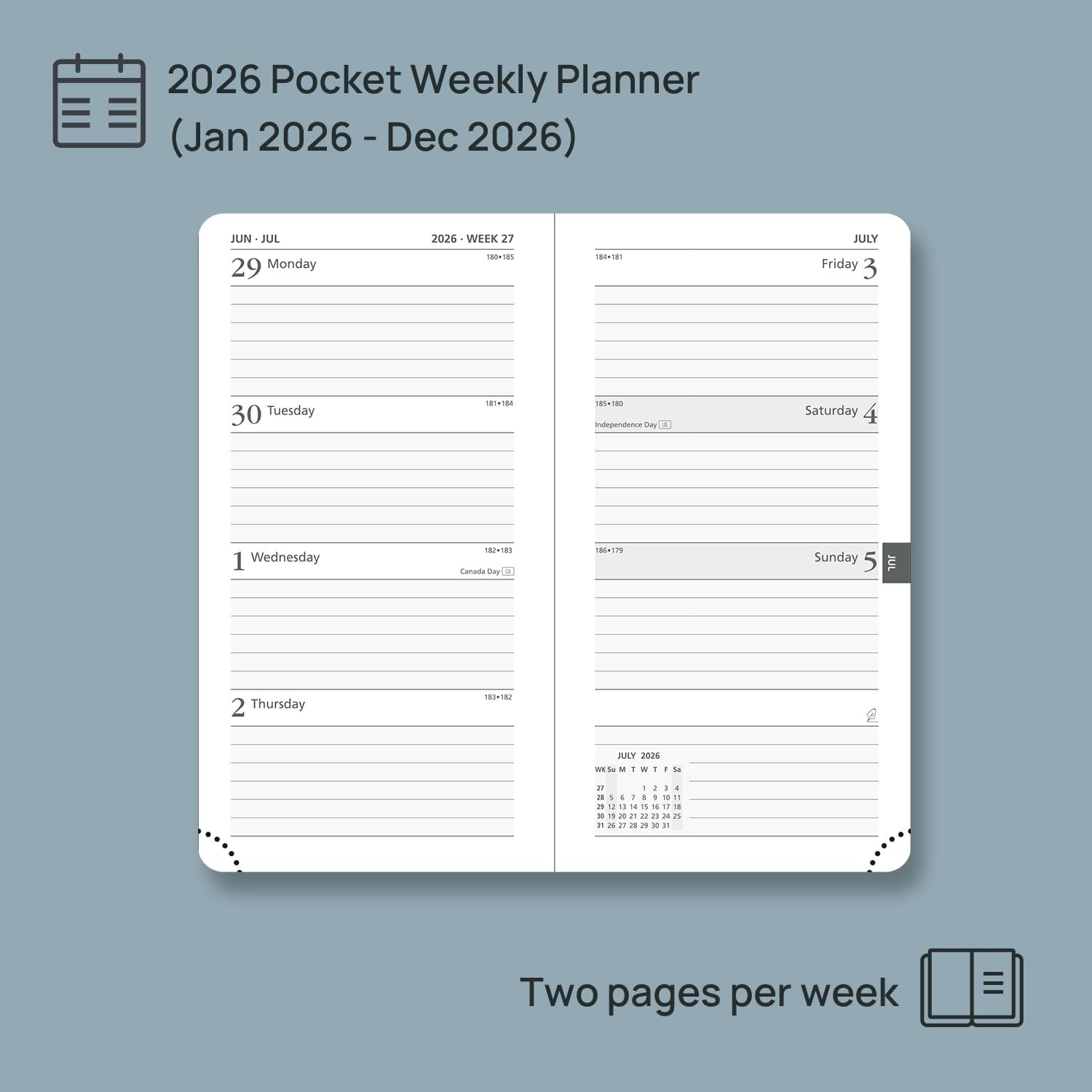 POPRUN Pocket Planner 2025-2026 (Slim Size 3.5” x 6.5”) 17 Months Academic Cal